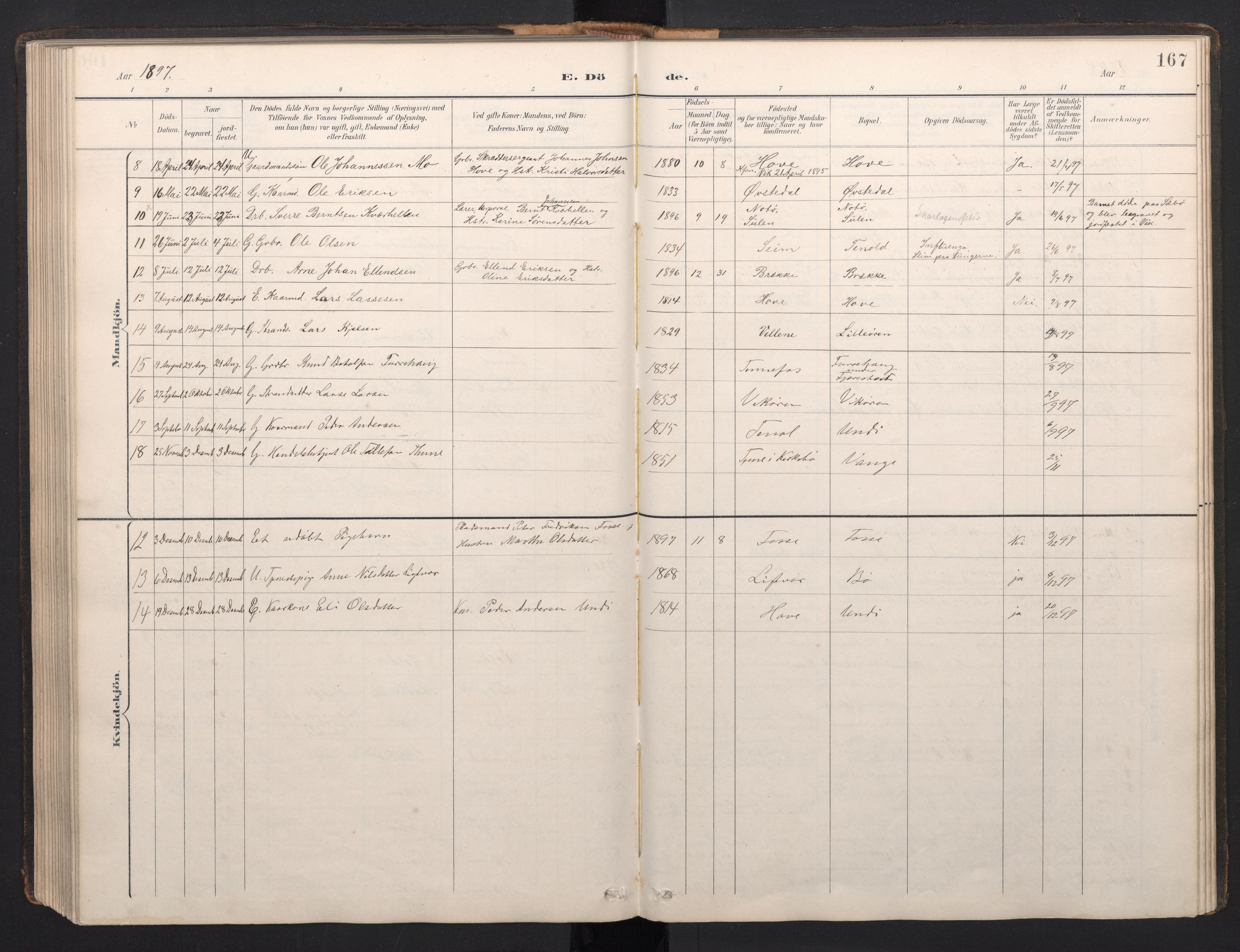 Vik sokneprestembete, SAB/A-81501: Parish register (copy) no. A 4, 1895-1914, p. 166b-167a