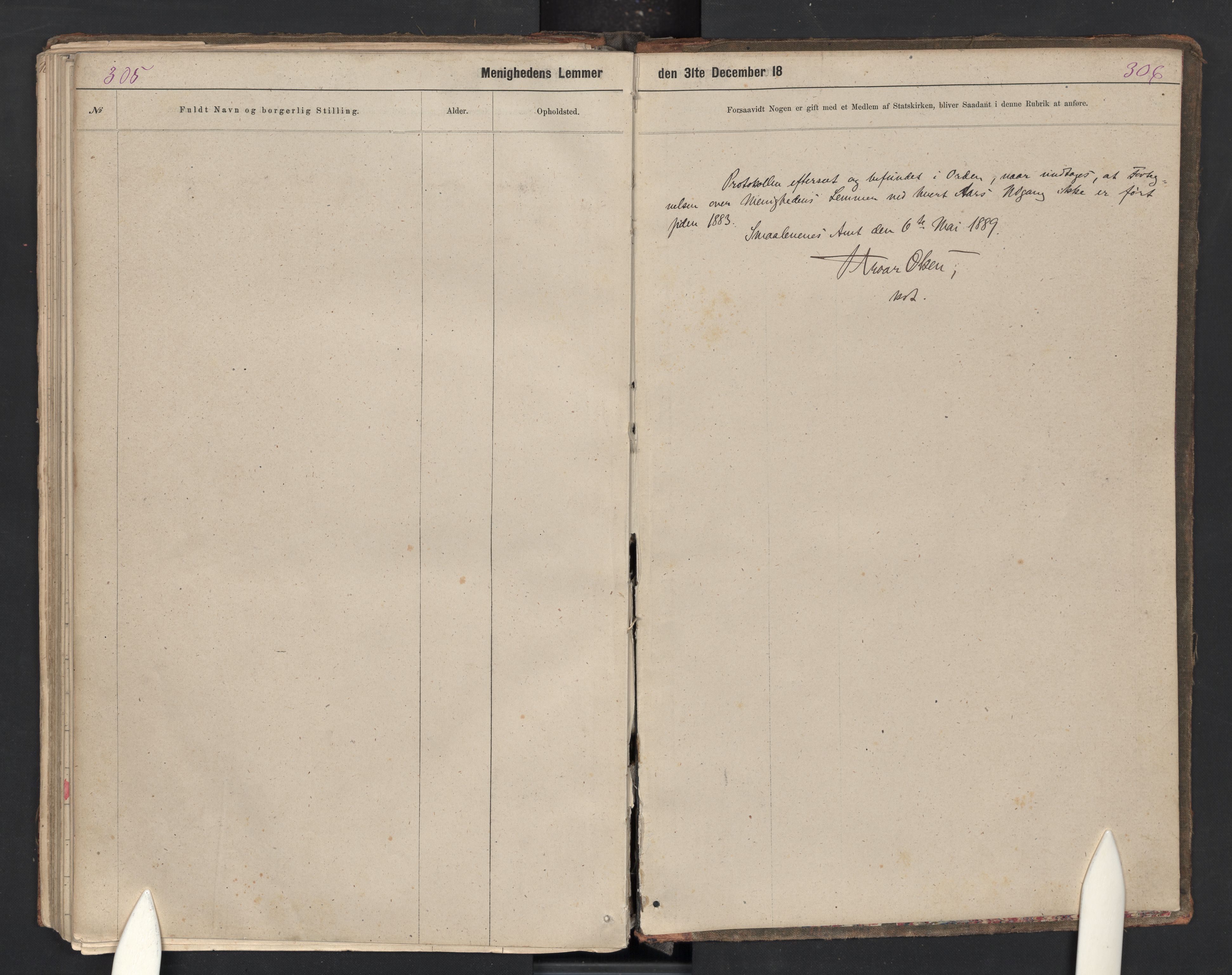 Halden metodistkirke - menighetsprotokoller, SAO/PAO-0266/F/L0003: Dissenter register no. 3, 1874-1892, p. 305-306