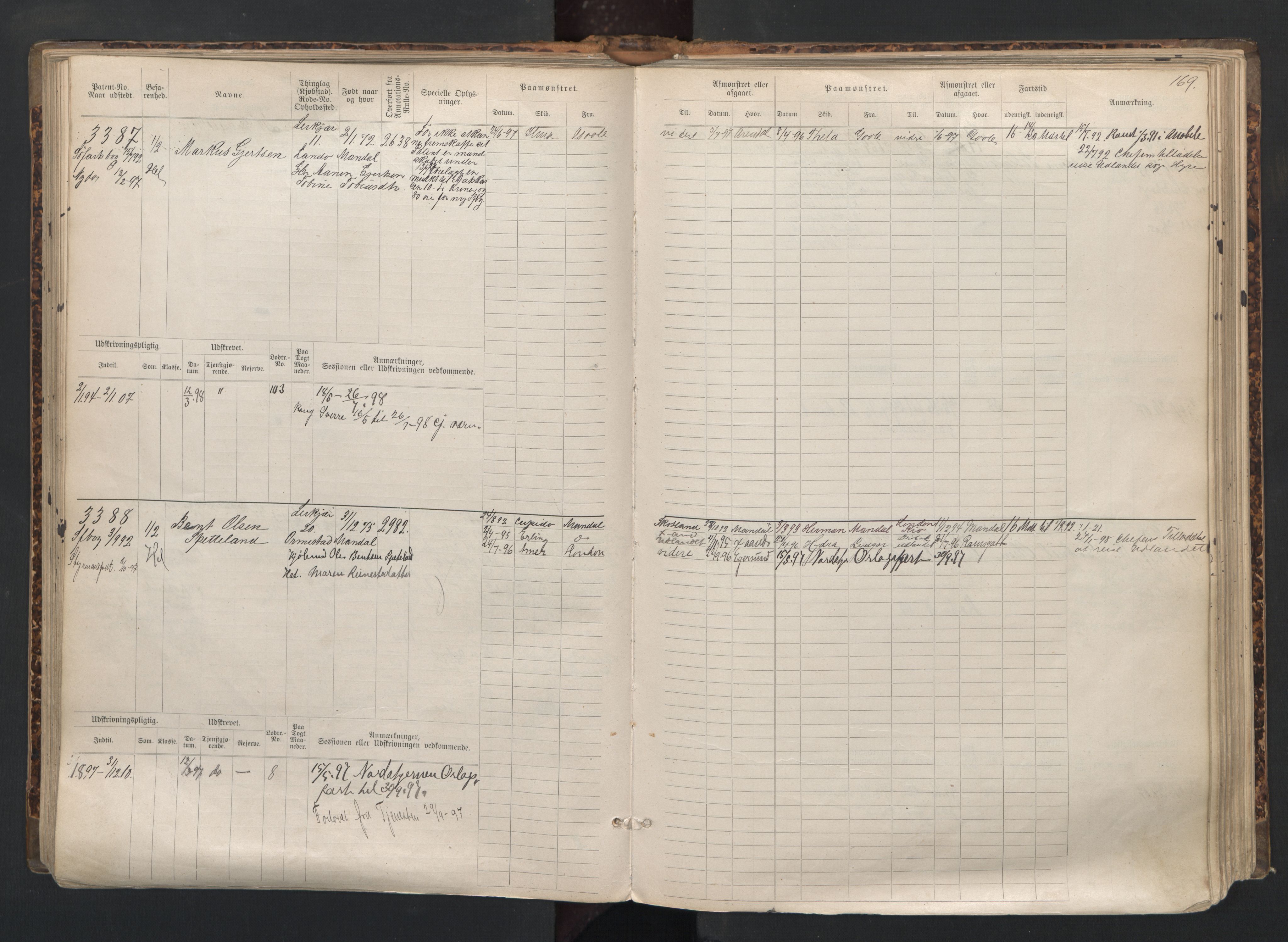 Mandal mønstringskrets, AV/SAK-2031-0016/F/Fb/L0015: Hovedrulle nr 3055-3820, Y-24, 1887-1940, p. 170