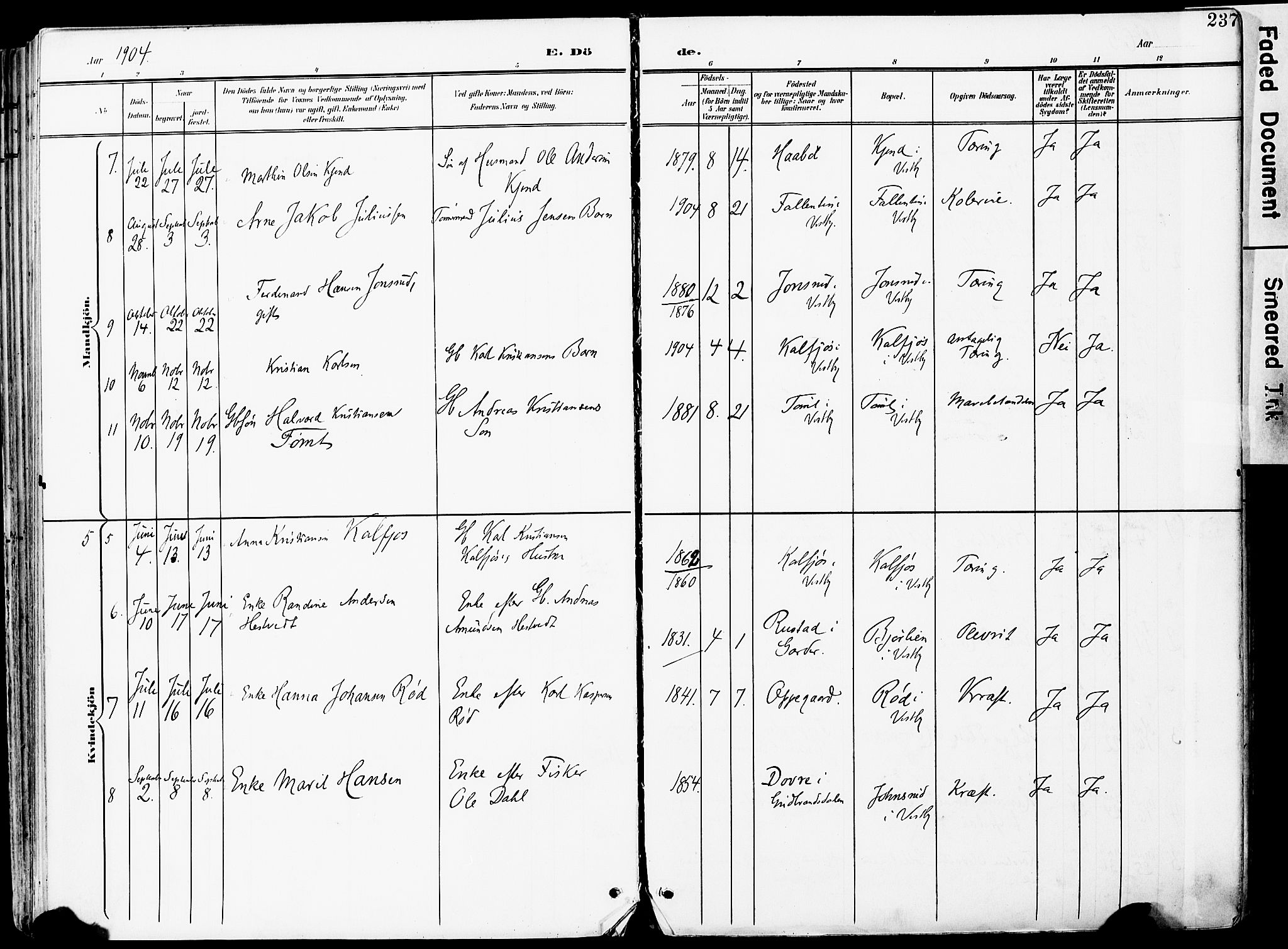 Vestby prestekontor Kirkebøker, AV/SAO-A-10893/F/Fa/L0010: Parish register (official) no. I 10, 1900-1926, p. 237