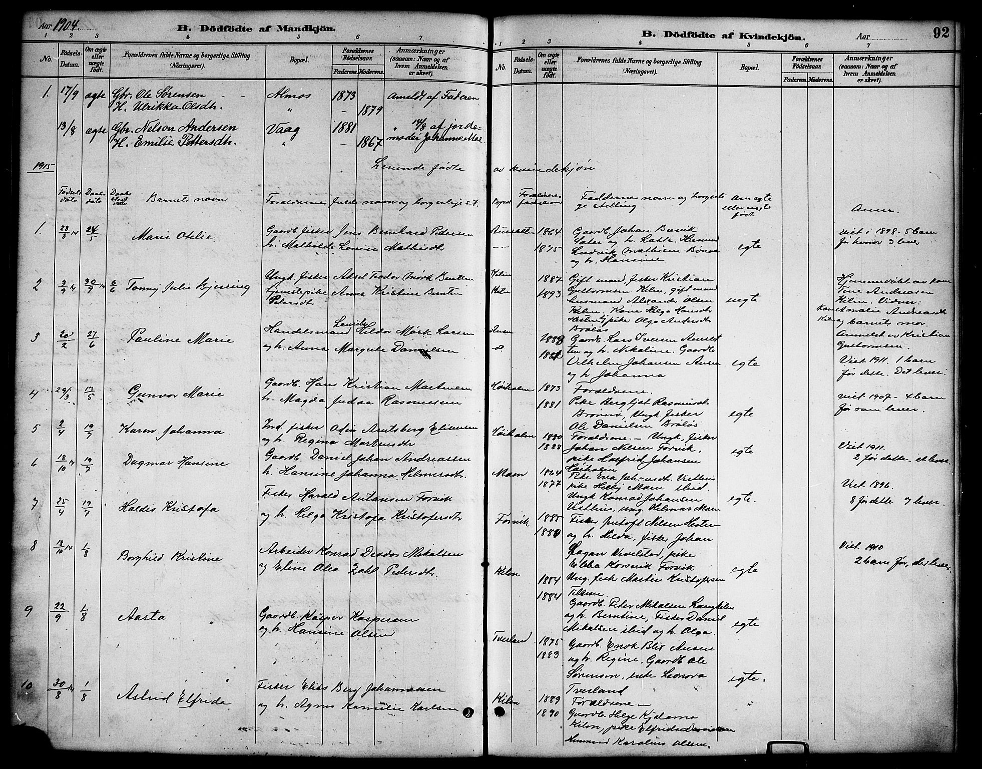 Ministerialprotokoller, klokkerbøker og fødselsregistre - Nordland, SAT/A-1459/819/L0277: Parish register (copy) no. 819C03, 1888-1917, p. 92