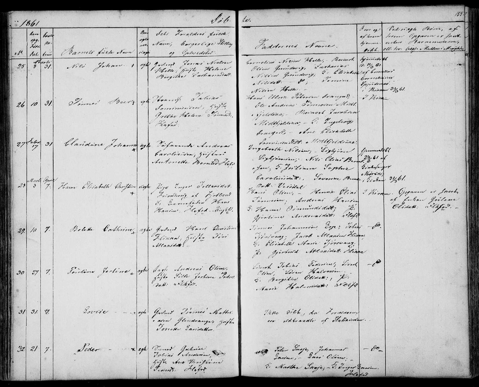 Flekkefjord sokneprestkontor, AV/SAK-1111-0012/F/Fb/Fbc/L0005: Parish register (copy) no. B 5, 1846-1866, p. 155