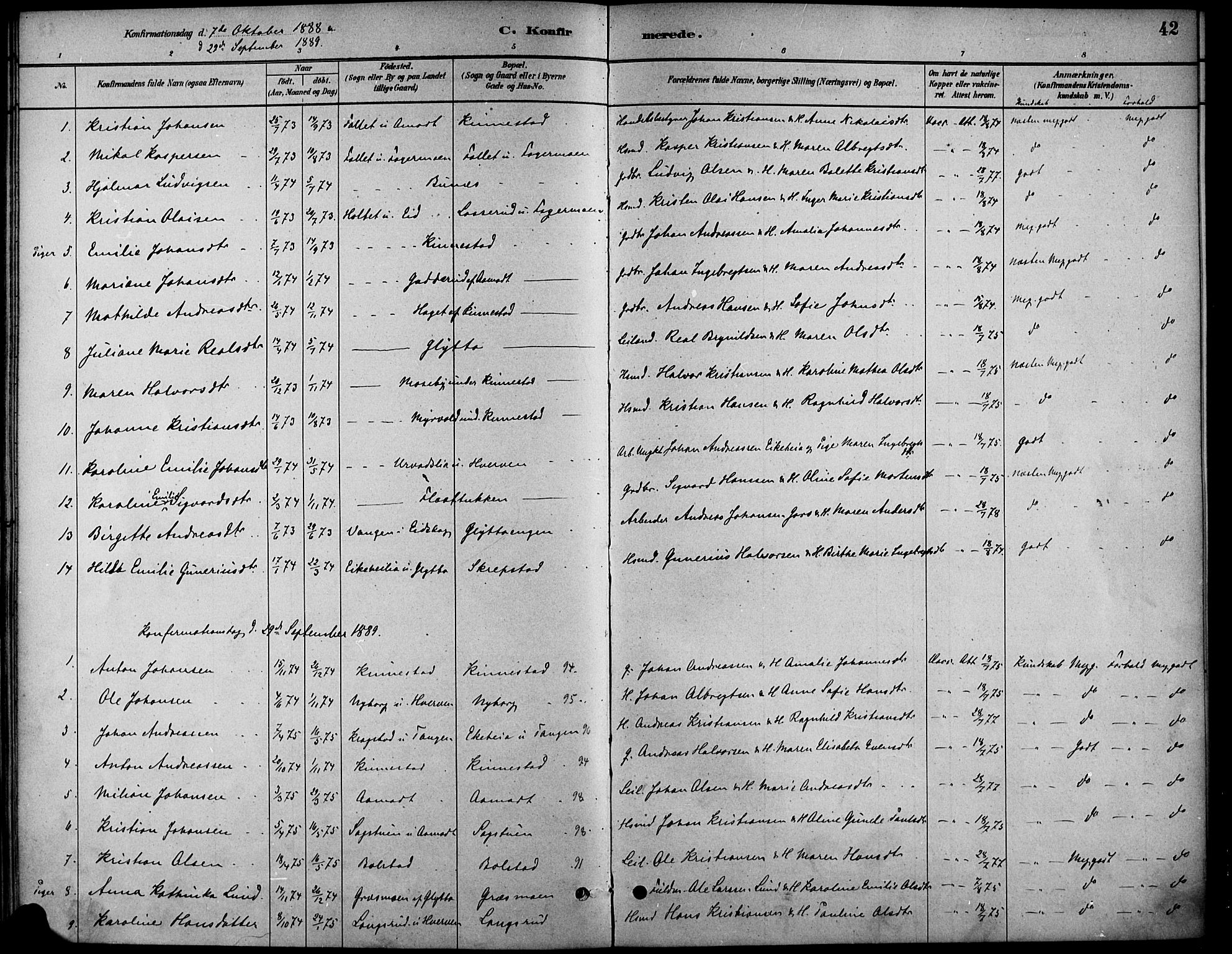 Høland prestekontor Kirkebøker, SAO/A-10346a/F/Fc/L0001: Parish register (official) no. III 1, 1880-1897, p. 42