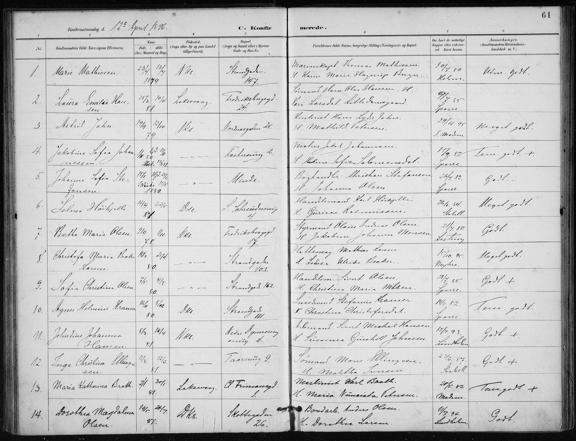 Nykirken Sokneprestembete, SAB/A-77101/H/Haa/L0028: Parish register (official) no. C 7, 1887-1913, p. 61