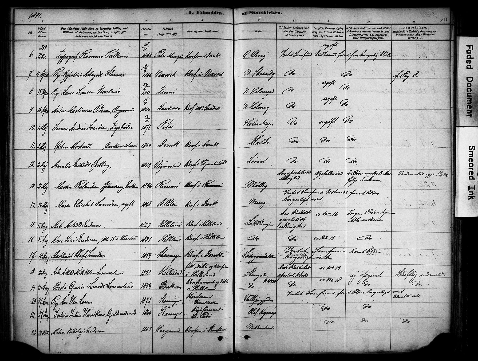 Domkirken sokneprestkontor, SAST/A-101812/001/30/30BA/L0025: Parish register (official) no. A 24, 1877-1927, p. 133