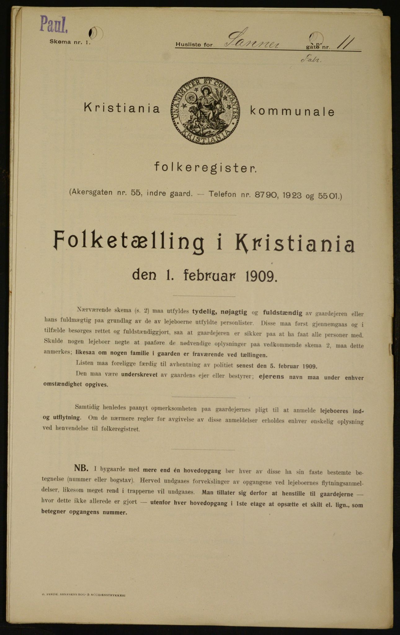 OBA, Municipal Census 1909 for Kristiania, 1909, p. 80382