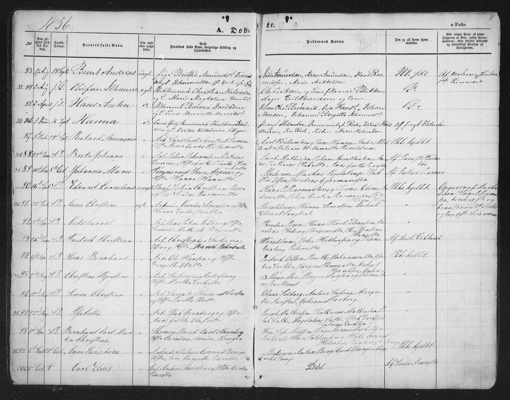 Tromsø sokneprestkontor/stiftsprosti/domprosti, AV/SATØ-S-1343/G/Ga/L0011kirke: Parish register (official) no. 11, 1856-1865, p. 7