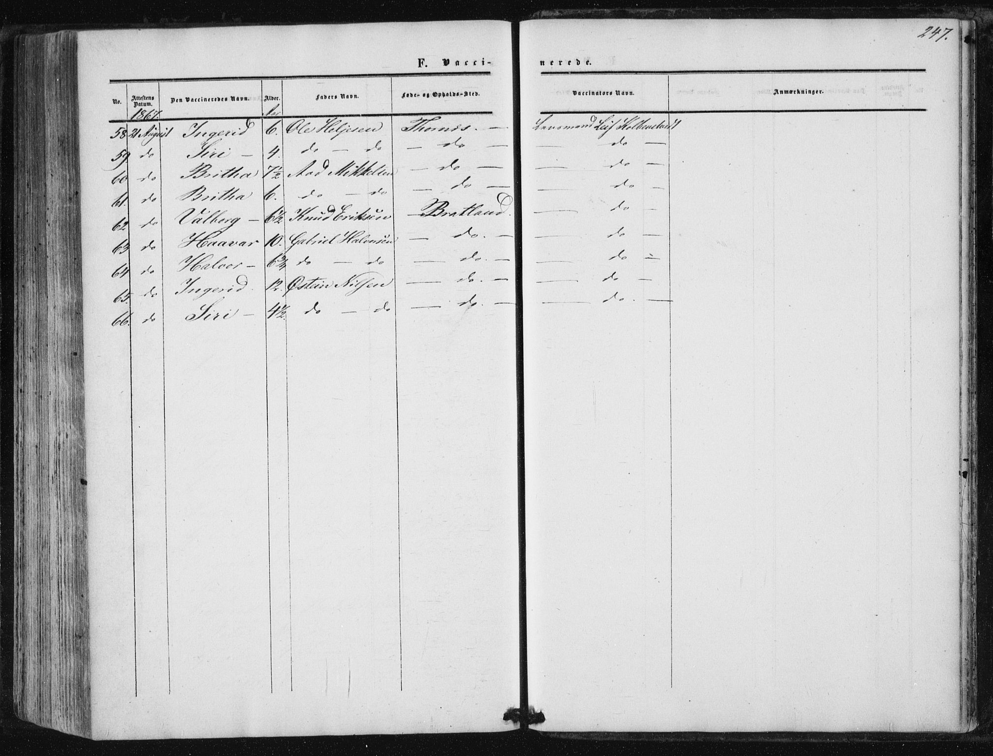 Suldal sokneprestkontor, AV/SAST-A-101845/01/IV/L0009: Parish register (official) no. A 9, 1854-1868, p. 247