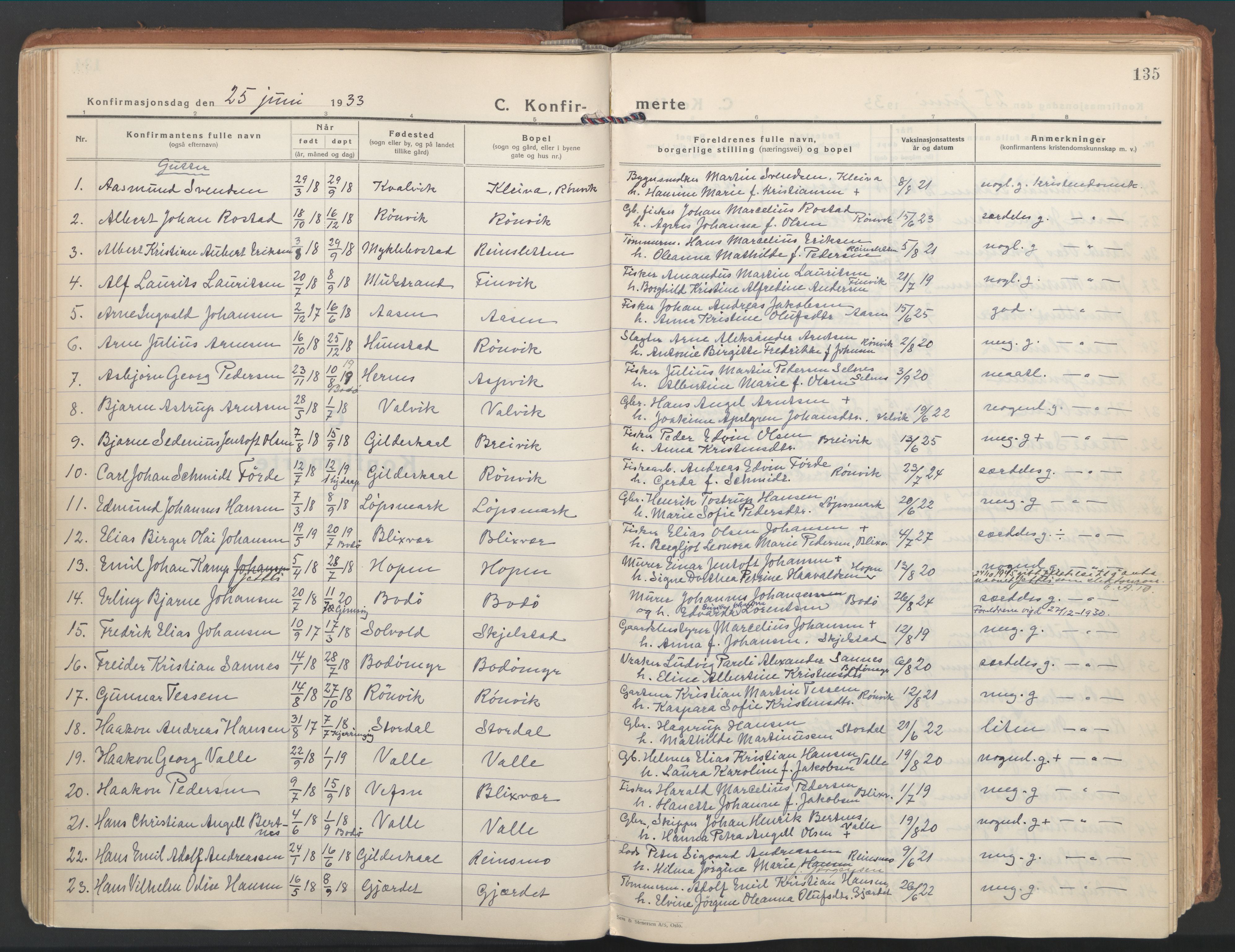 Ministerialprotokoller, klokkerbøker og fødselsregistre - Nordland, SAT/A-1459/802/L0061: Parish register (official) no. 802A08, 1933-1946, p. 135