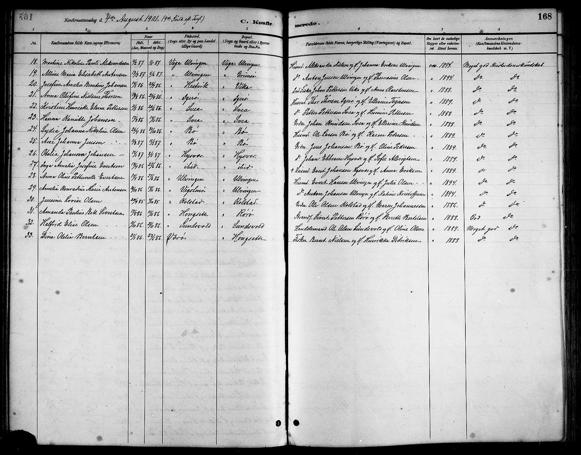 Ministerialprotokoller, klokkerbøker og fødselsregistre - Nordland, AV/SAT-A-1459/816/L0253: Parish register (copy) no. 816C03, 1886-1905, p. 168