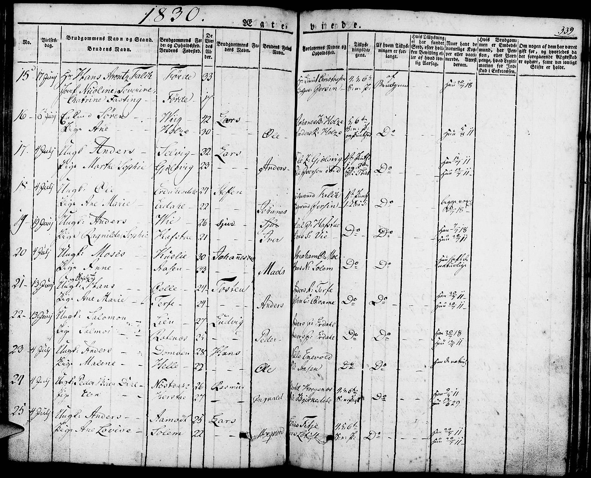 Førde sokneprestembete, SAB/A-79901/H/Haa/Haaa/L0006: Parish register (official) no. A 6, 1821-1842, p. 339