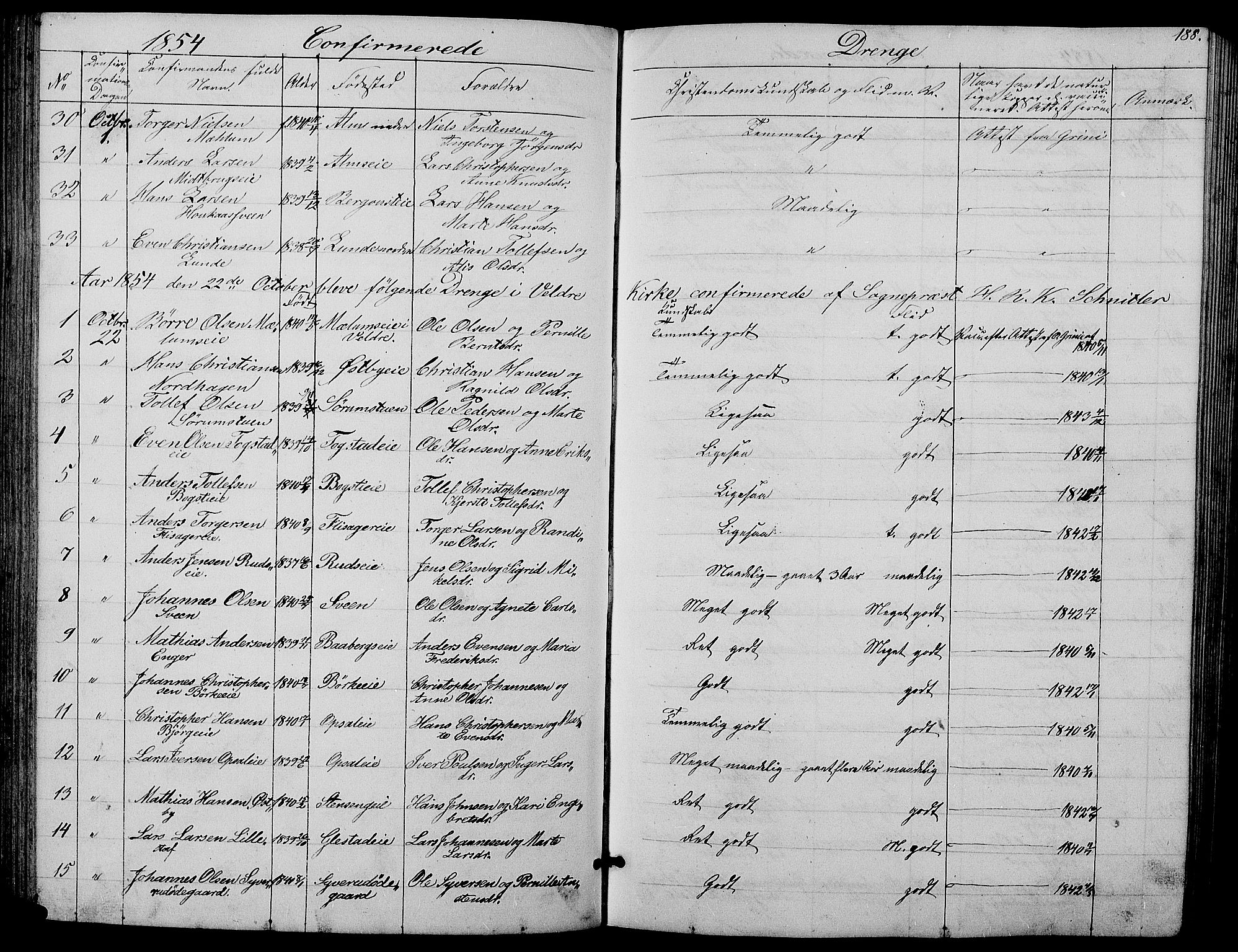 Ringsaker prestekontor, SAH/PREST-014/L/La/L0006: Parish register (copy) no. 6, 1851-1860, p. 188