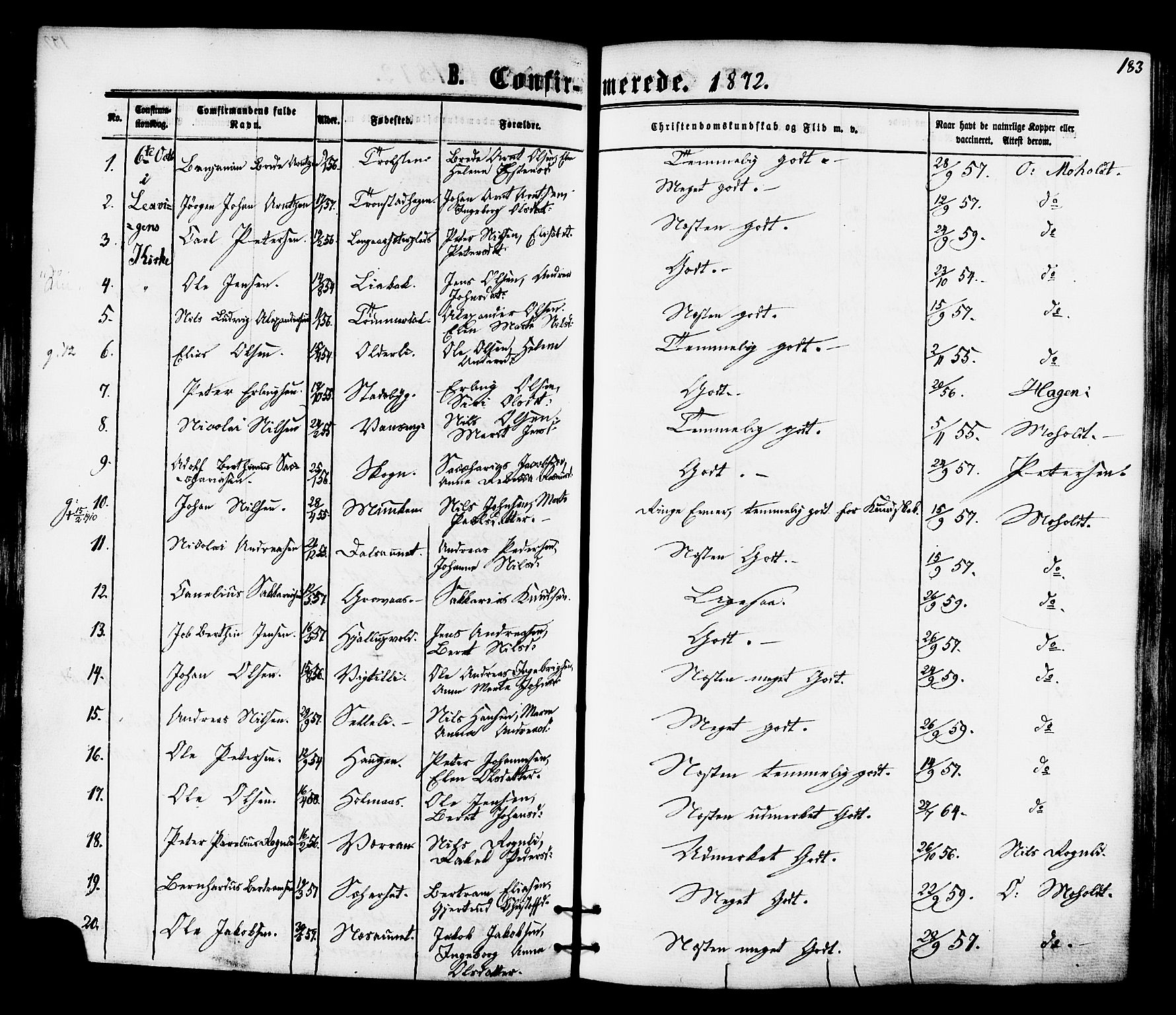 Ministerialprotokoller, klokkerbøker og fødselsregistre - Nord-Trøndelag, SAT/A-1458/701/L0009: Parish register (official) no. 701A09 /1, 1864-1882, p. 183