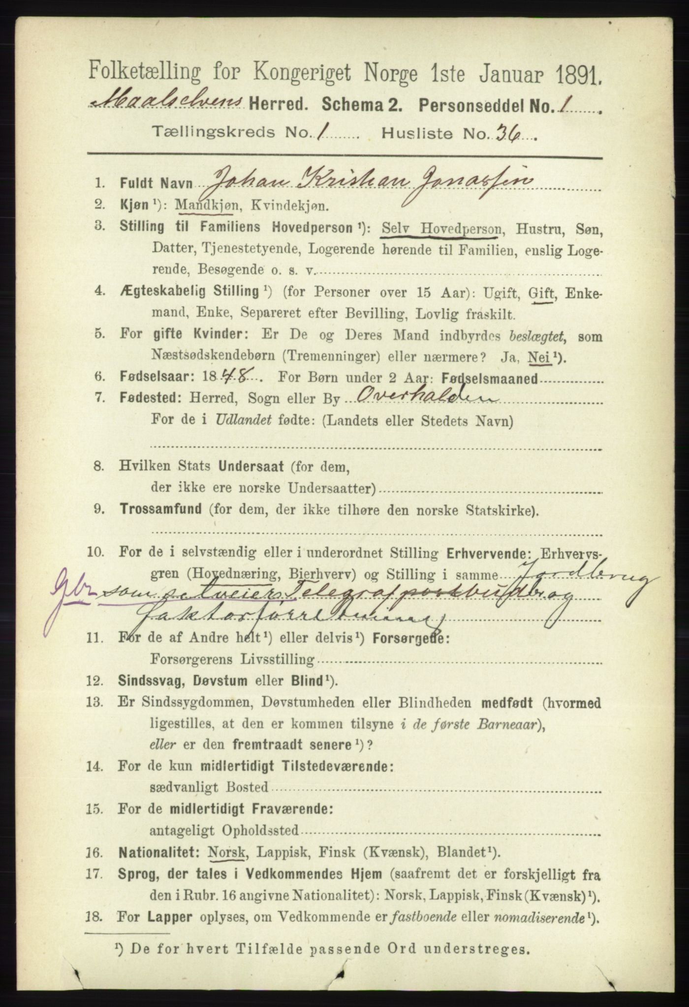 RA, 1891 census for 1924 Målselv, 1891, p. 254