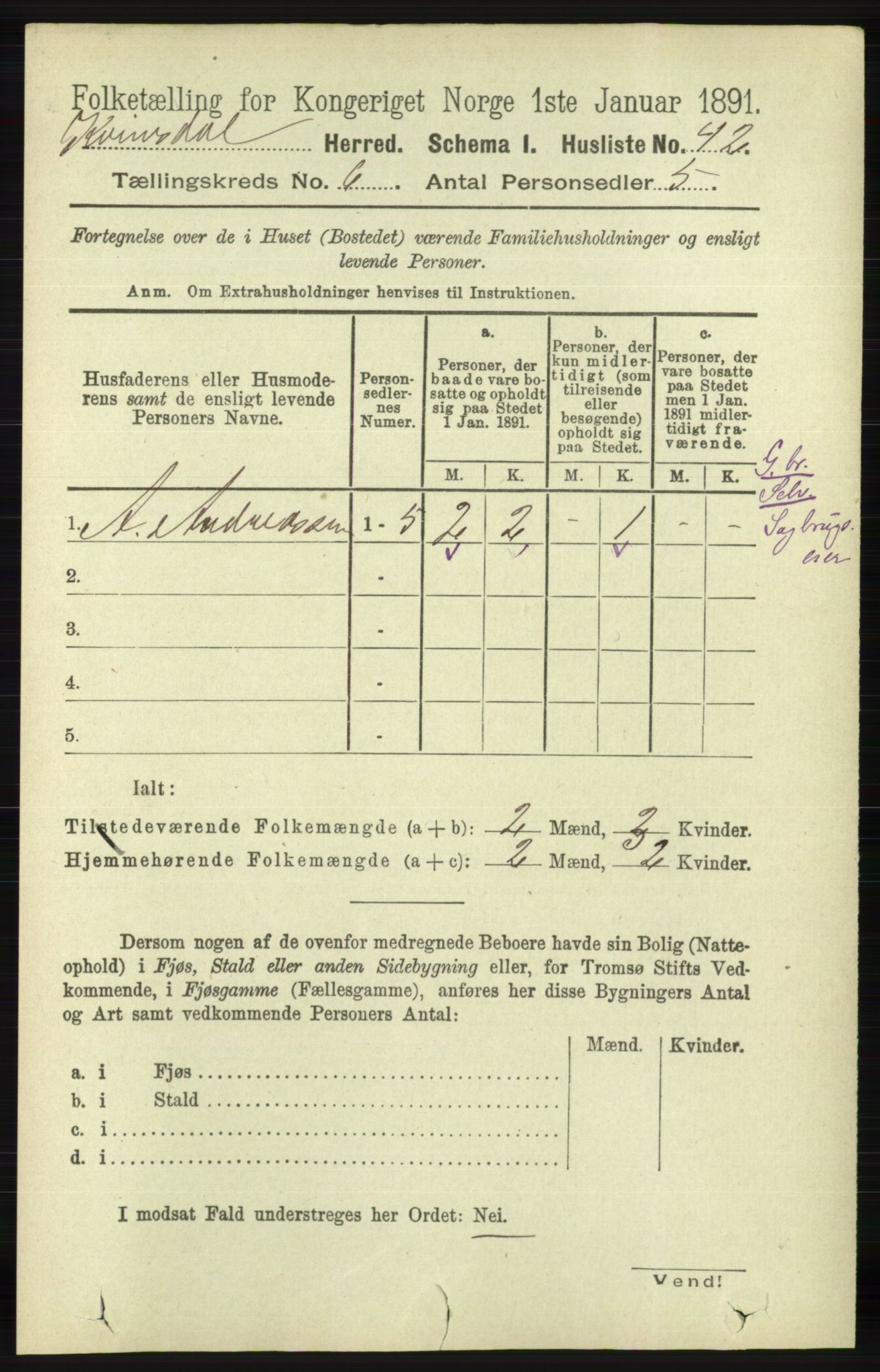 RA, 1891 census for 1037 Kvinesdal, 1891, p. 2092