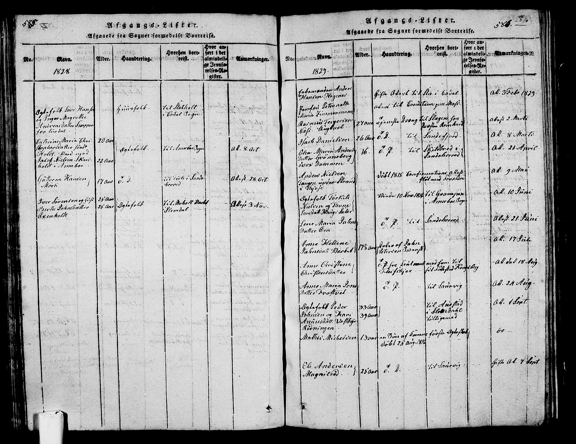 Hedrum kirkebøker, SAKO/A-344/G/Ga/L0003: Parish register (copy) no. I 3, 1817-1835, p. 585-586