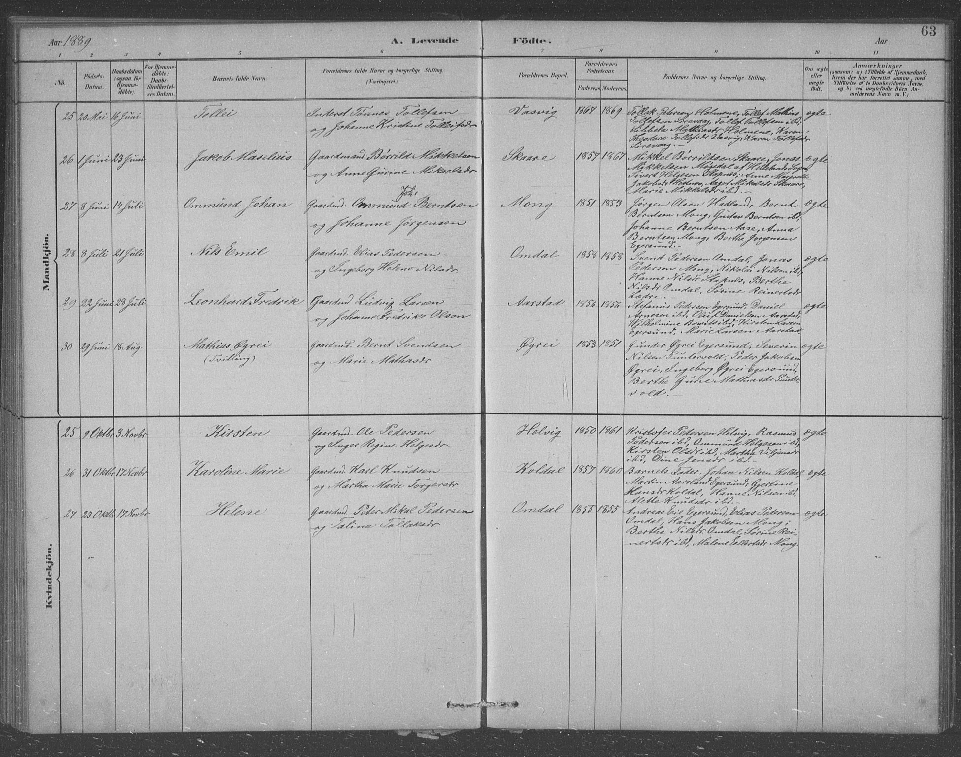 Eigersund sokneprestkontor, AV/SAST-A-101807/S09/L0007: Parish register (copy) no. B 7, 1882-1892, p. 63