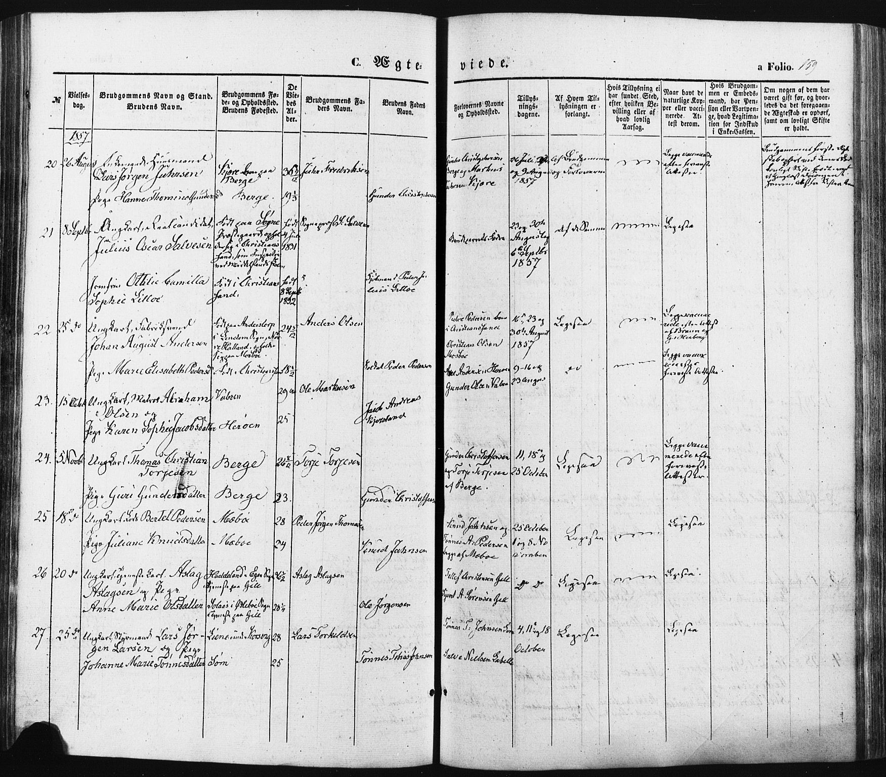 Oddernes sokneprestkontor, AV/SAK-1111-0033/F/Fa/Faa/L0007: Parish register (official) no. A 7, 1851-1863, p. 159