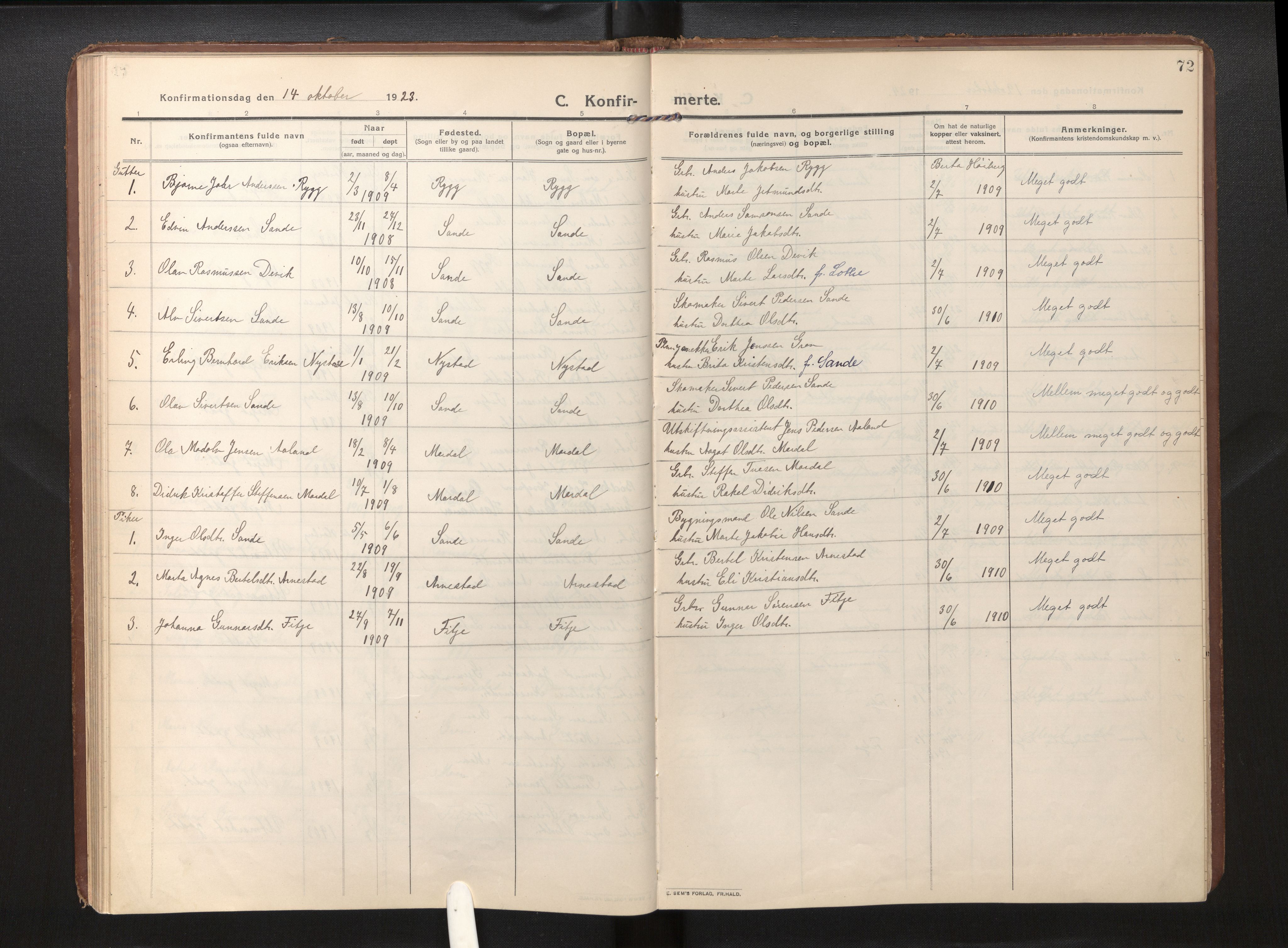 Gloppen sokneprestembete, AV/SAB-A-80101/H/Haa/Haad/L0002: Parish register (official) no. D 2, 1911-1925, p. 71b-72a