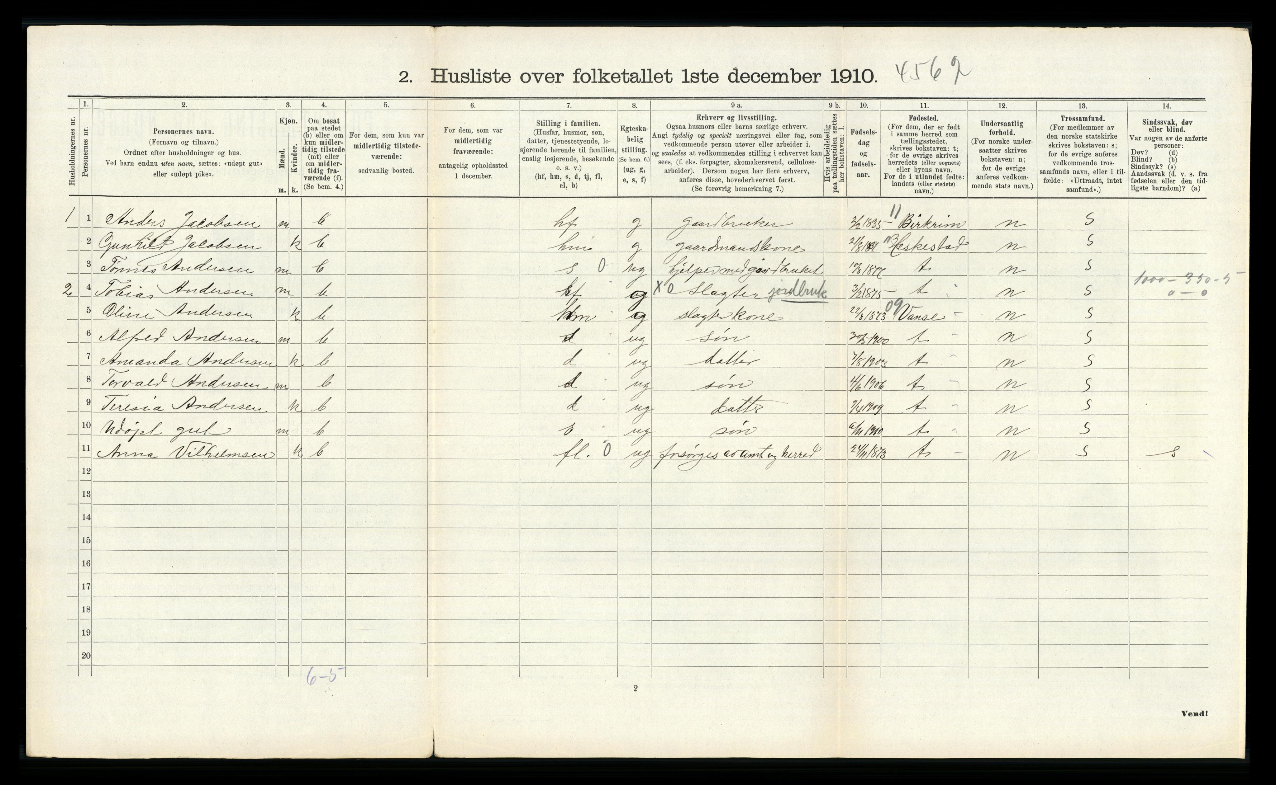 RA, 1910 census for Hidra, 1910, p. 614