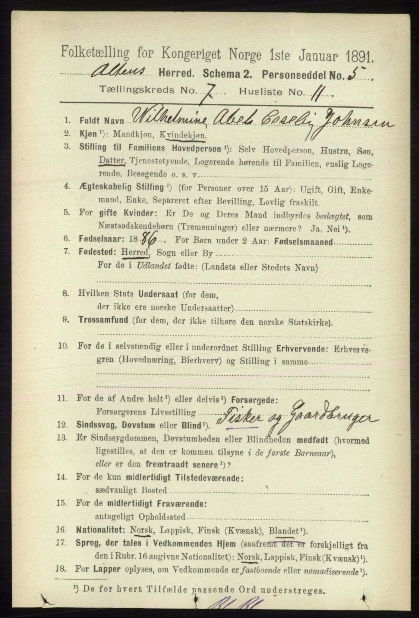 RA, 1891 census for 2012 Alta, 1891, p. 2164