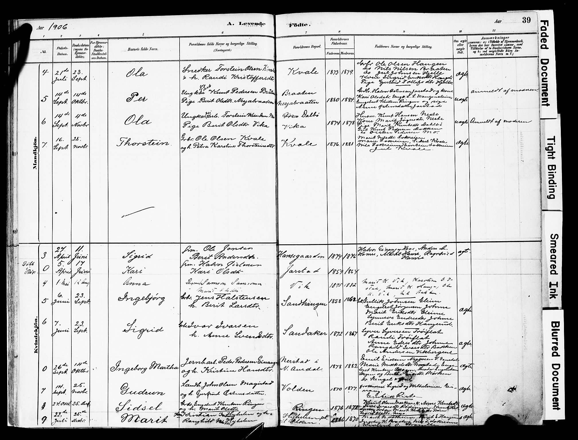 Vestre Slidre prestekontor, SAH/PREST-136/H/Ha/Haa/L0004: Parish register (official) no. 4, 1881-1911, p. 39