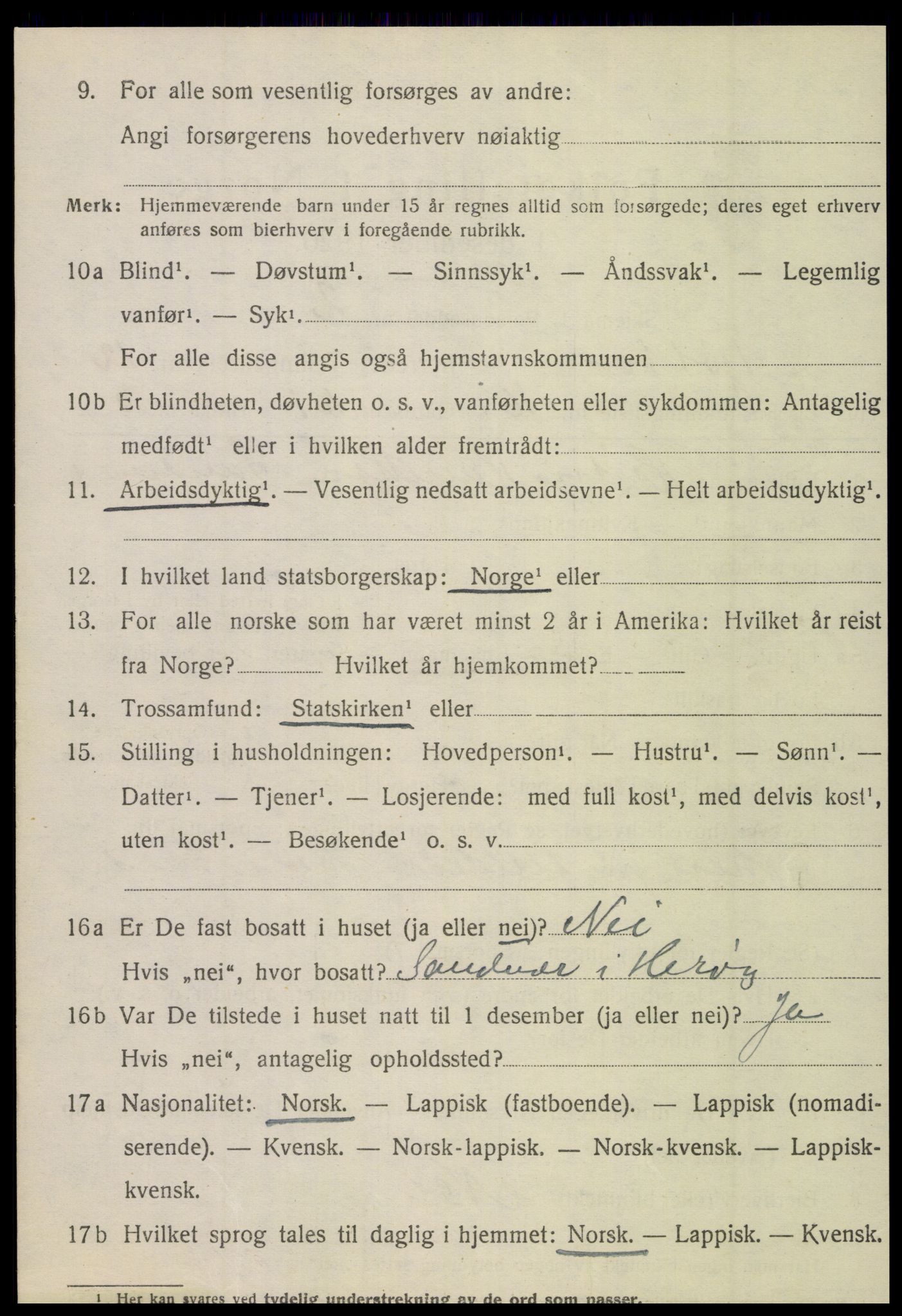 SAT, 1920 census for Tjøtta, 1920, p. 4942