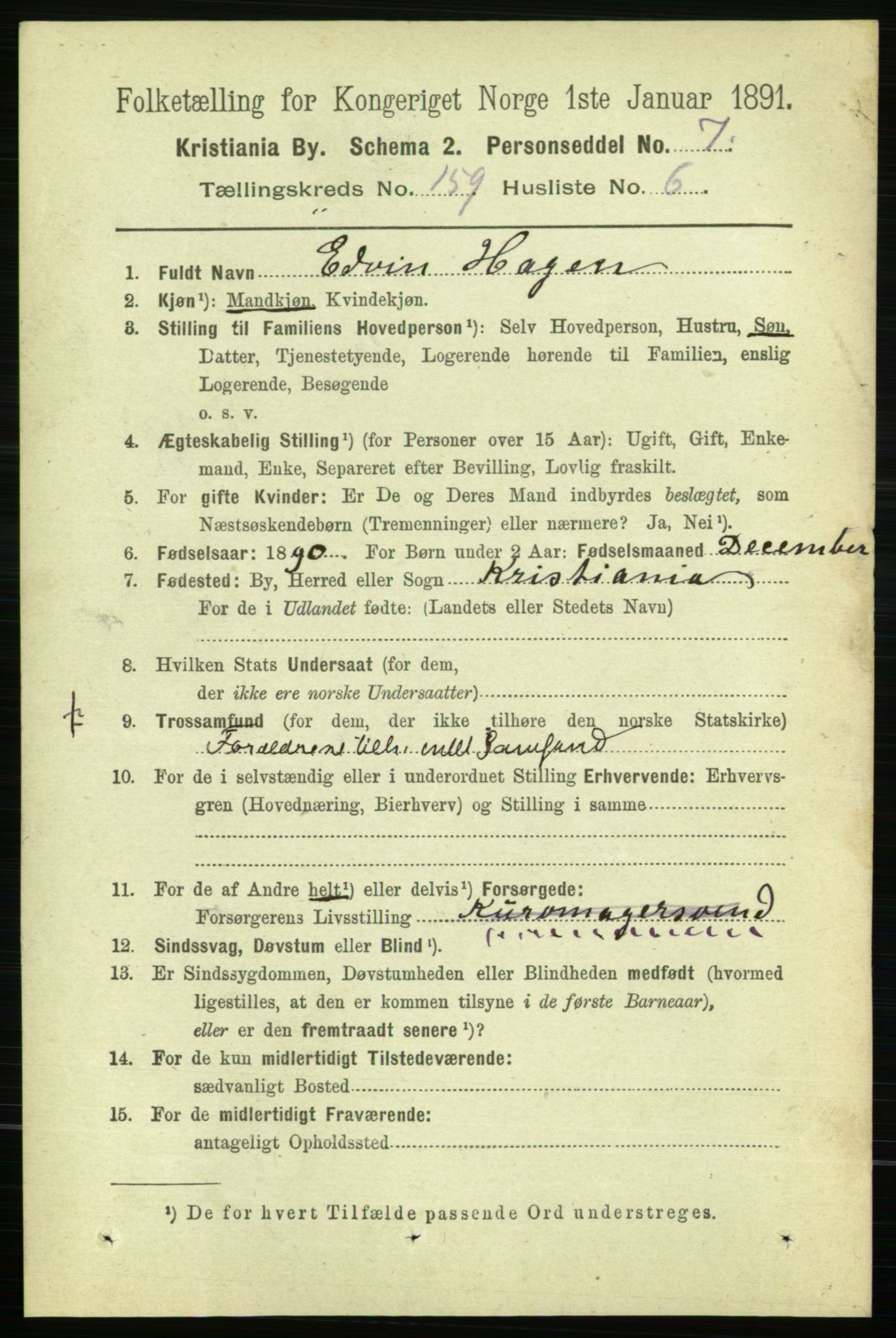 RA, 1891 census for 0301 Kristiania, 1891, p. 90188