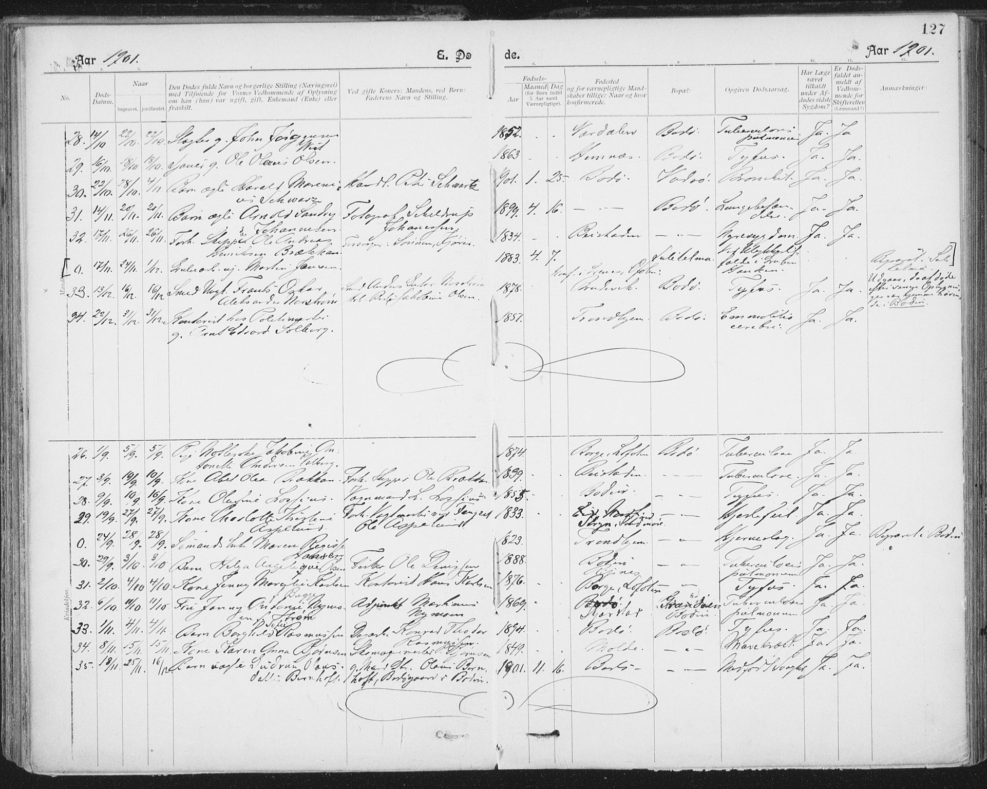 Ministerialprotokoller, klokkerbøker og fødselsregistre - Nordland, AV/SAT-A-1459/801/L0012: Parish register (official) no. 801A12, 1900-1916, p. 127