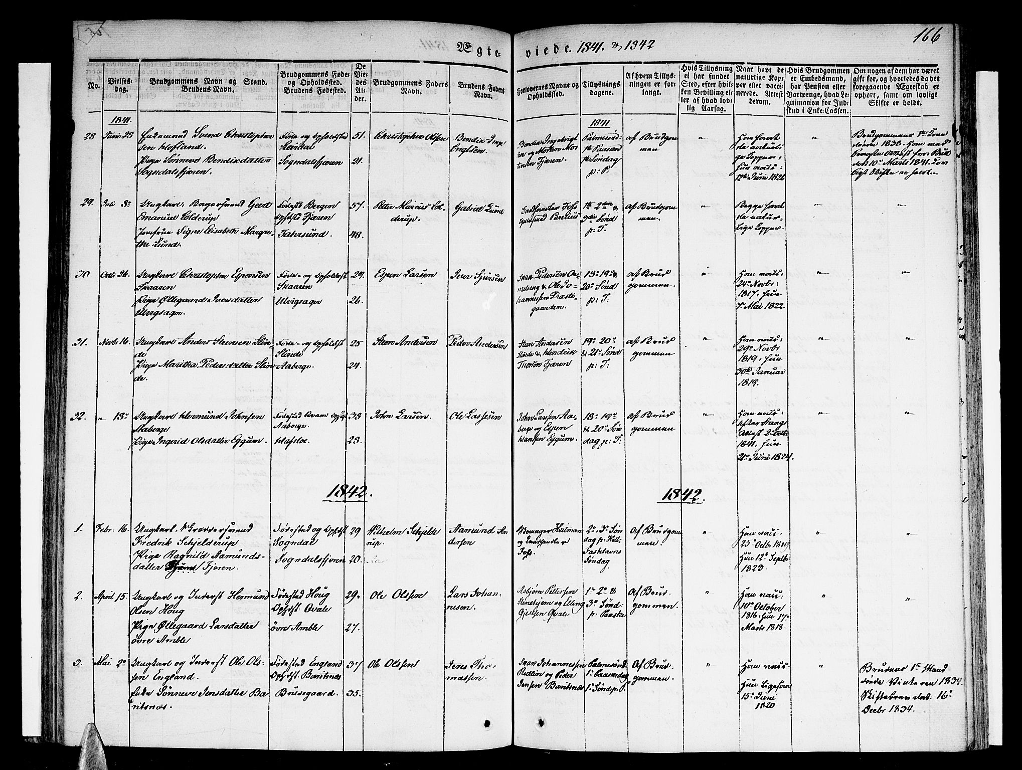 Sogndal sokneprestembete, SAB/A-81301/H/Haa/Haaa/L0011: Parish register (official) no. A 11, 1839-1847, p. 166