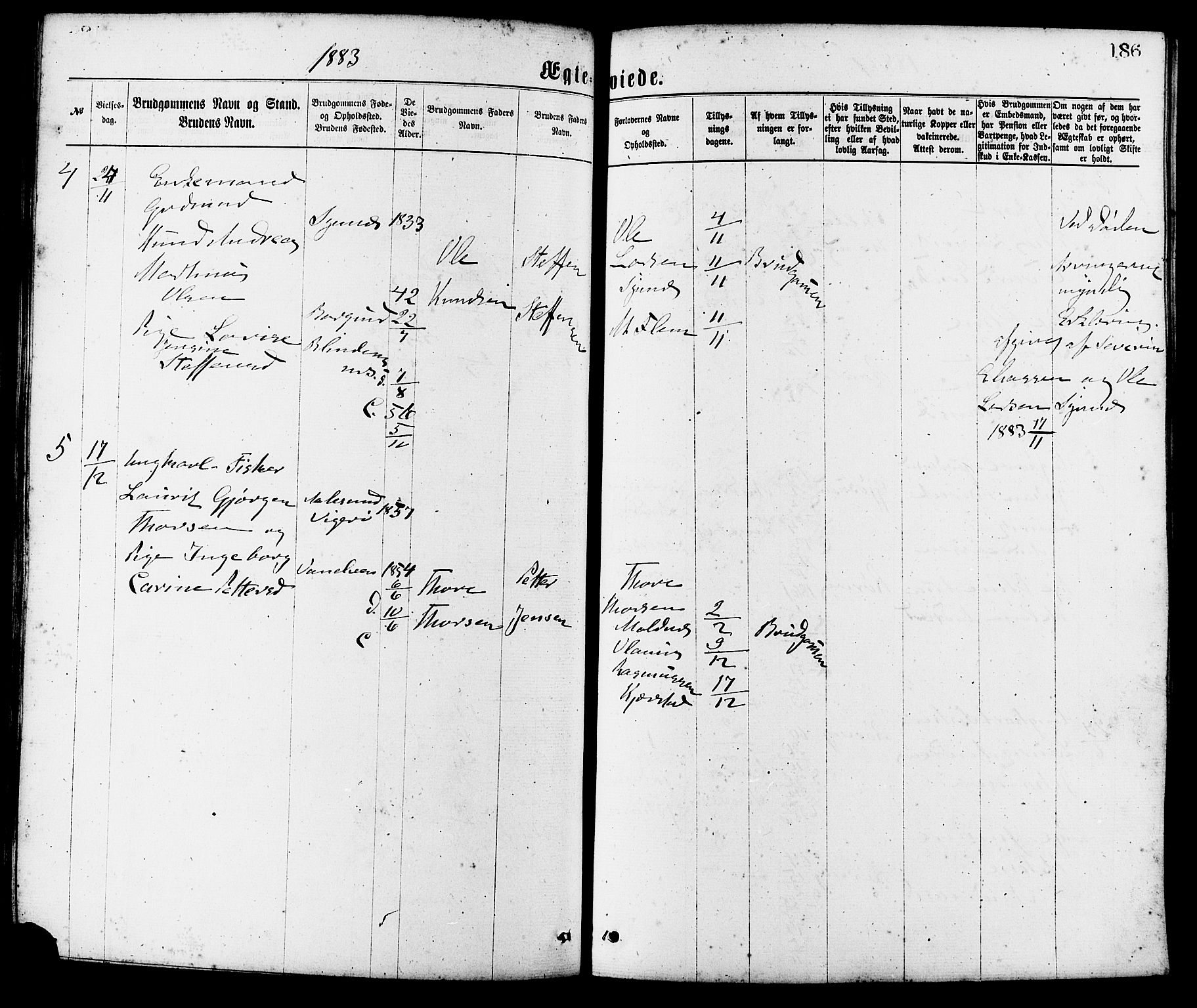 Ministerialprotokoller, klokkerbøker og fødselsregistre - Møre og Romsdal, AV/SAT-A-1454/537/L0519: Parish register (official) no. 537A03, 1876-1889, p. 186