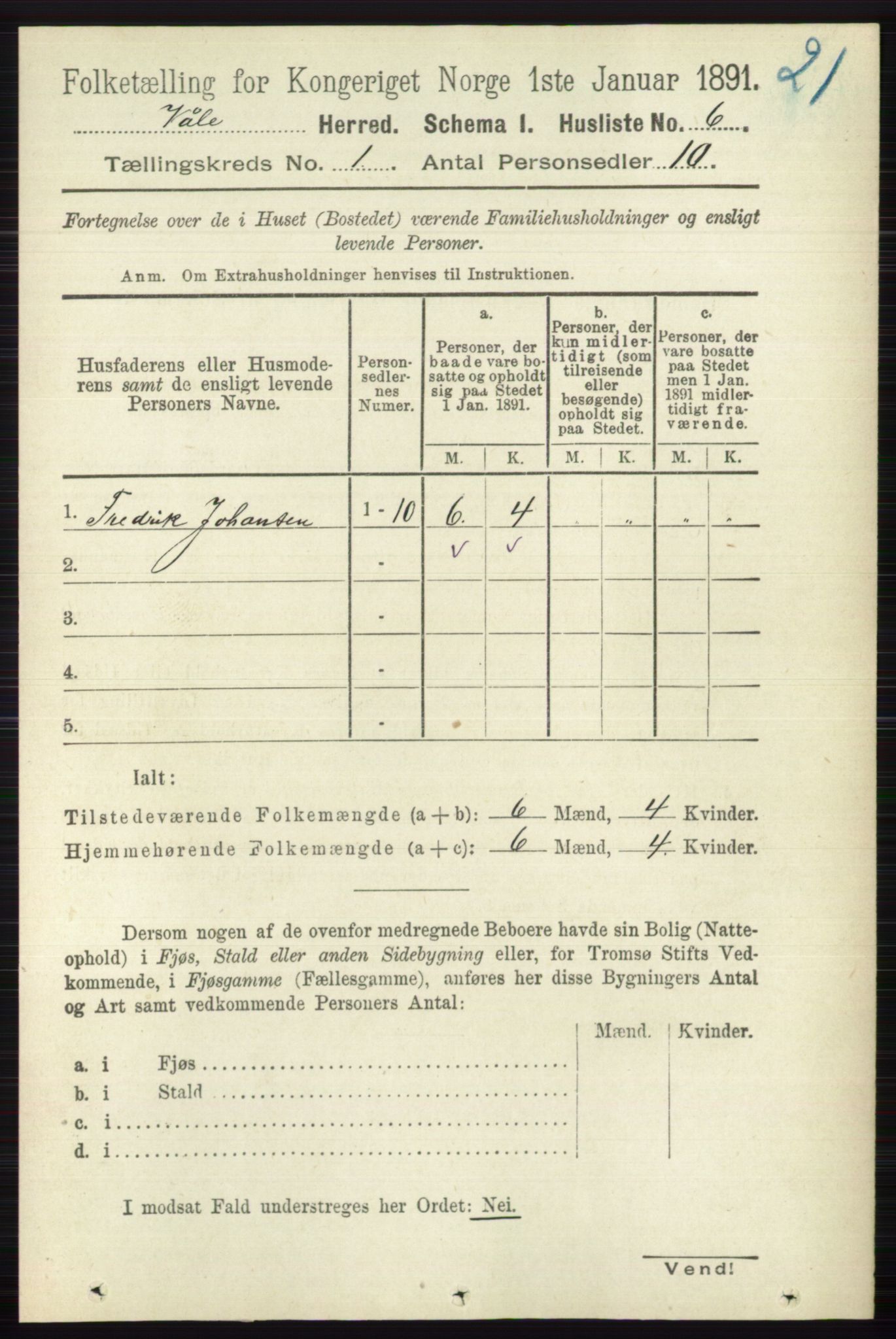 RA, 1891 census for 0716 Våle, 1891, p. 29