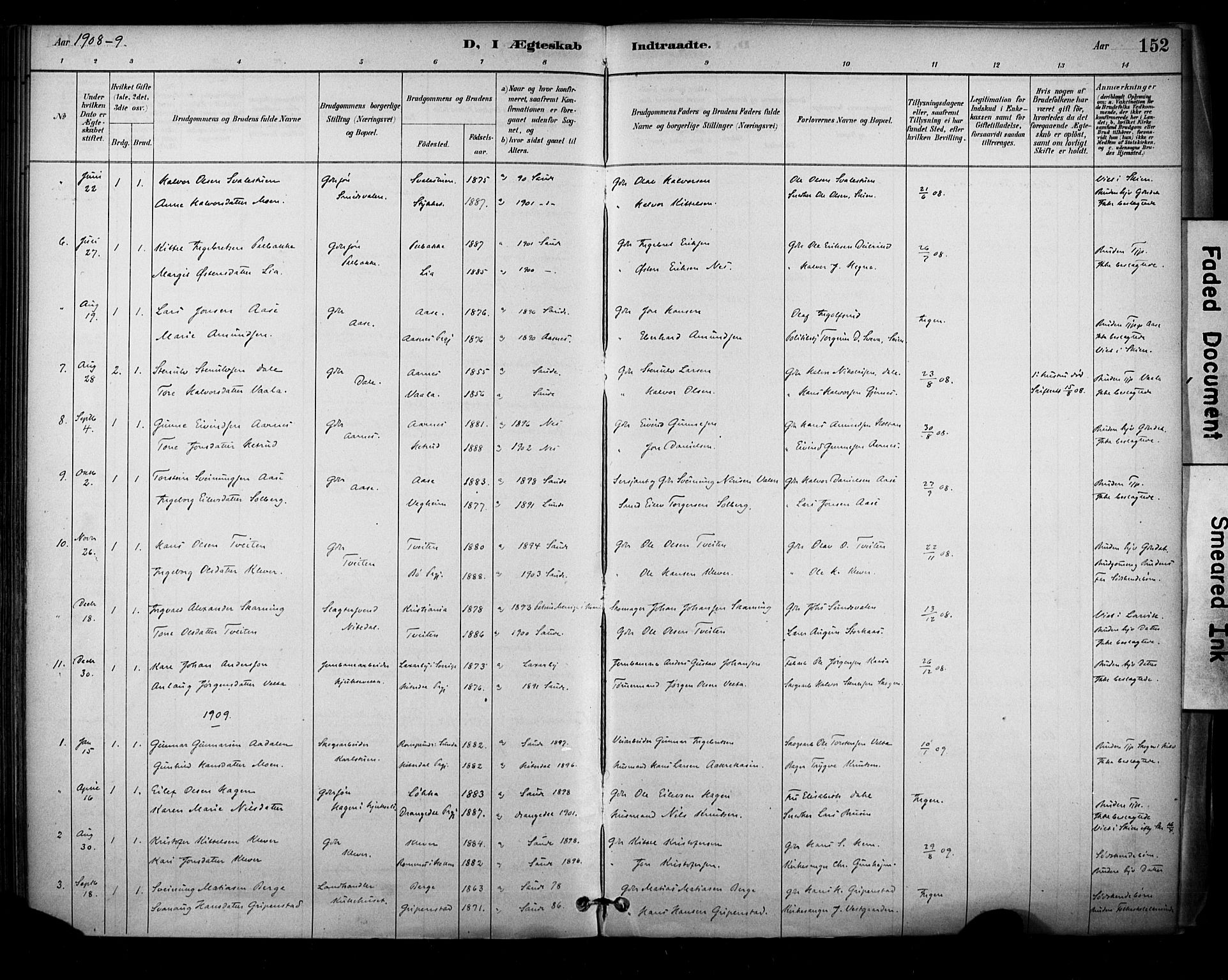 Sauherad kirkebøker, SAKO/A-298/F/Fa/L0009: Parish register (official) no. I 9, 1887-1912, p. 152