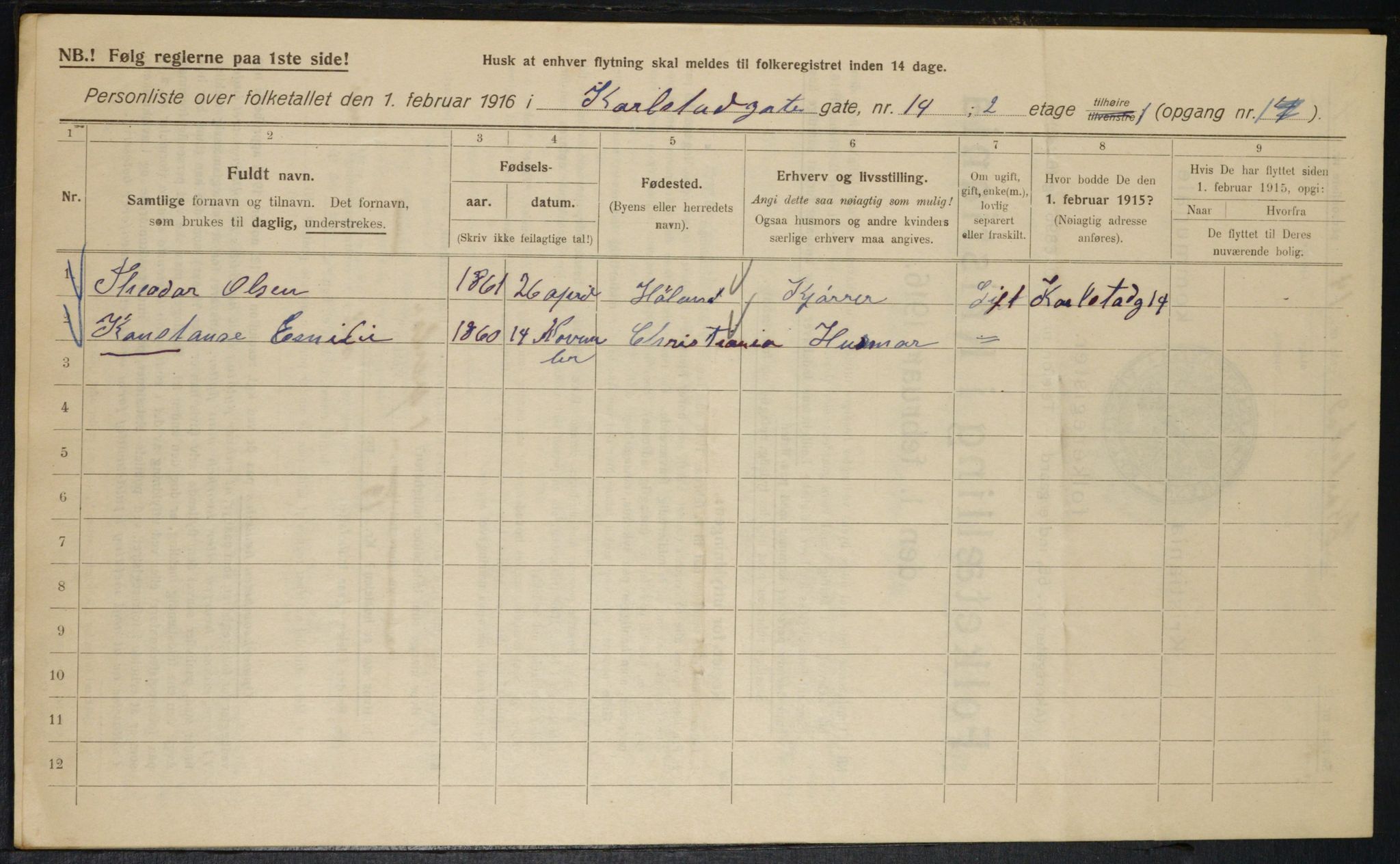 OBA, Municipal Census 1916 for Kristiania, 1916, p. 50219