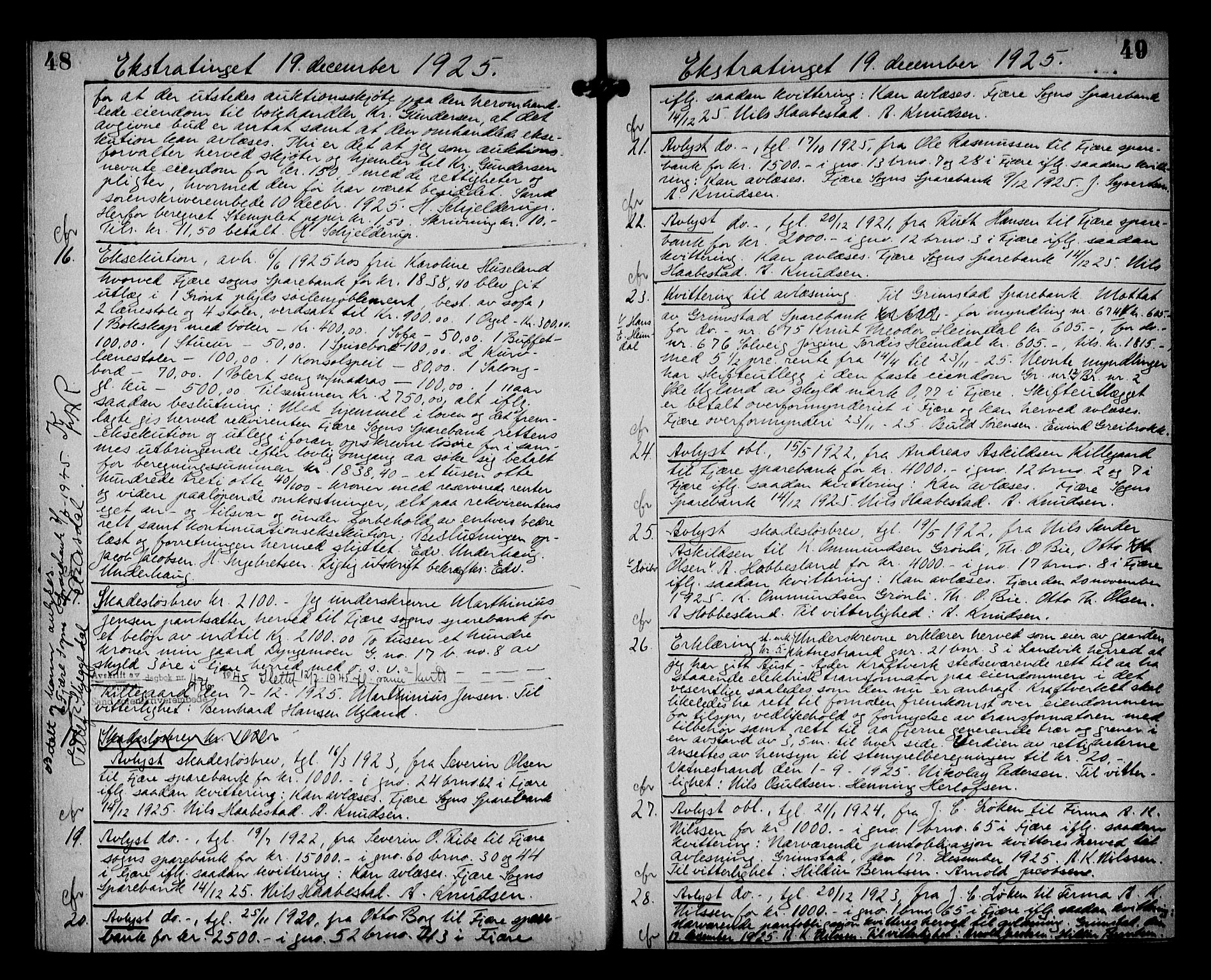 Vestre Nedenes/Sand sorenskriveri, AV/SAK-1221-0010/G/Gb/Gba/L0035: Mortgage book no. 61, 1925-1929, p. 48-49