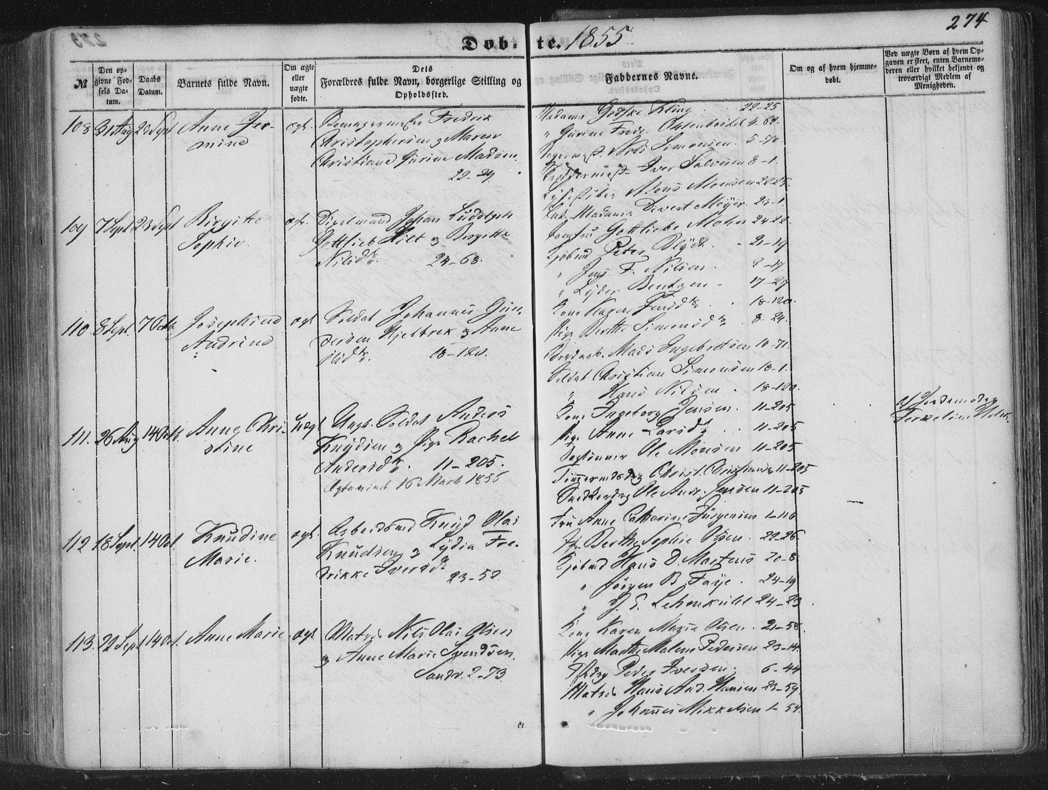 Korskirken sokneprestembete, AV/SAB-A-76101/H/Haa/L0017: Parish register (official) no. B 3, 1851-1857, p. 274