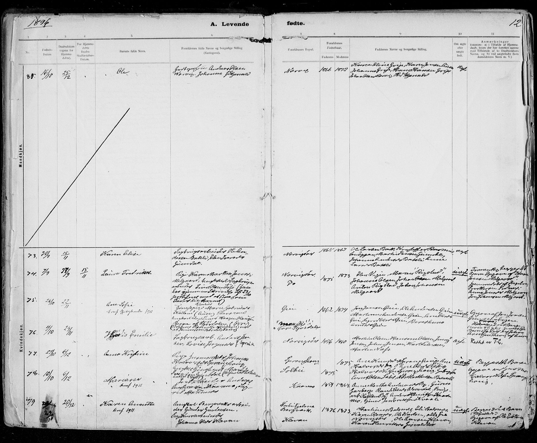 Ministerialprotokoller, klokkerbøker og fødselsregistre - Sør-Trøndelag, SAT/A-1456/668/L0811: Parish register (official) no. 668A11, 1894-1913, p. 12