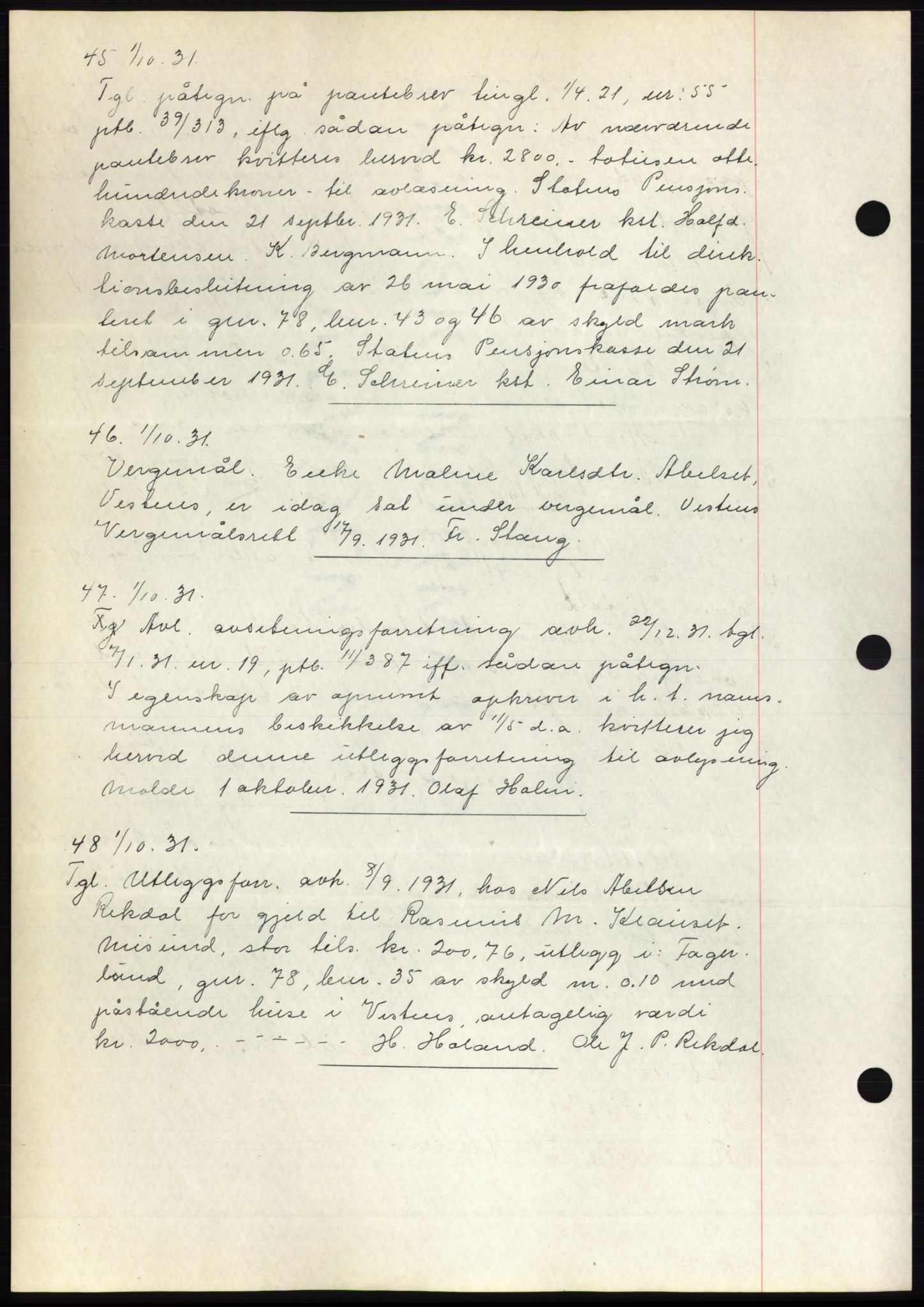 Romsdal sorenskriveri, AV/SAT-A-4149/1/2/2C/L0060: Mortgage book no. 54, 1931-1932, Deed date: 01.10.1931