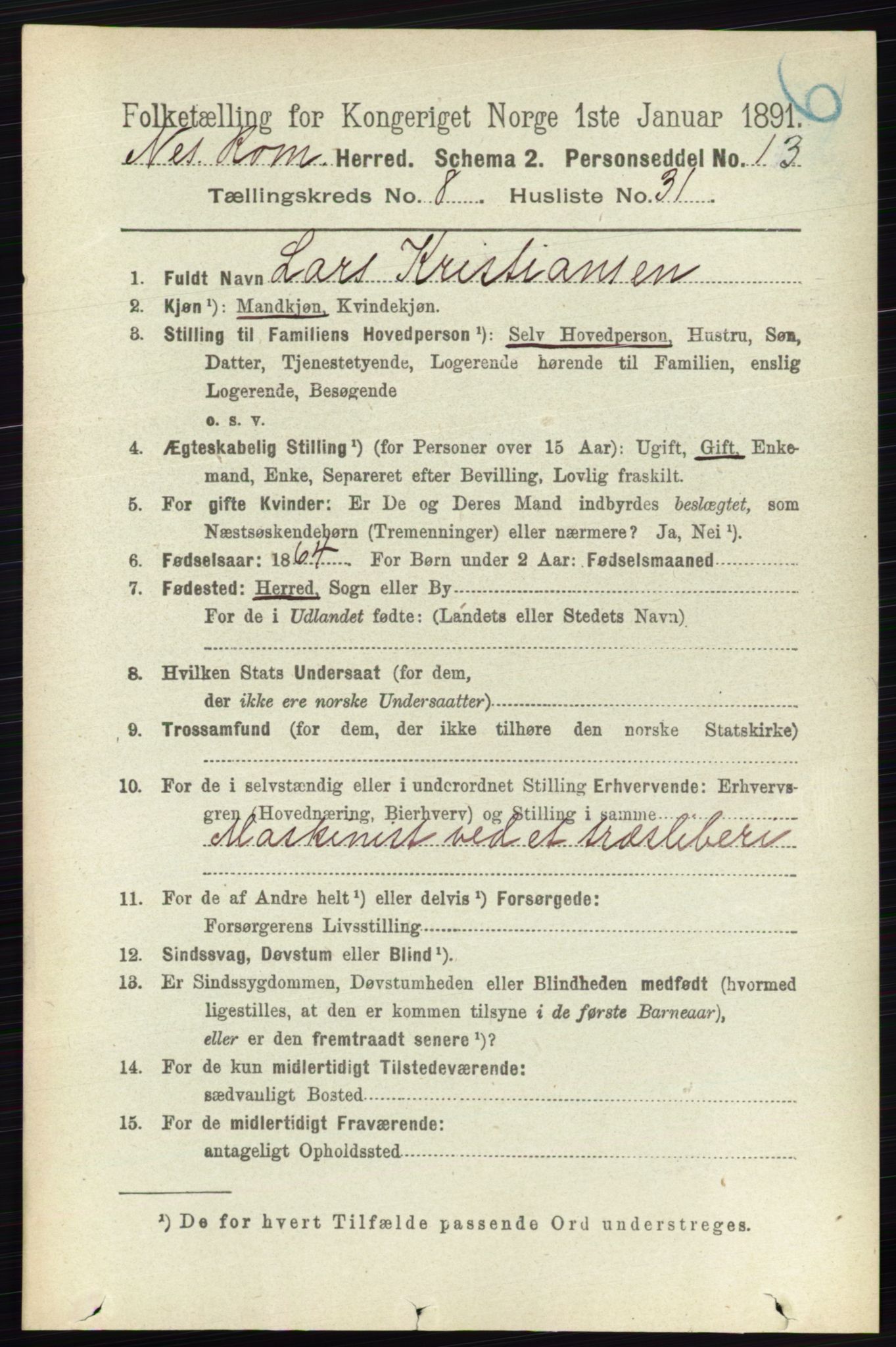 RA, 1891 census for 0236 Nes, 1891, p. 4790