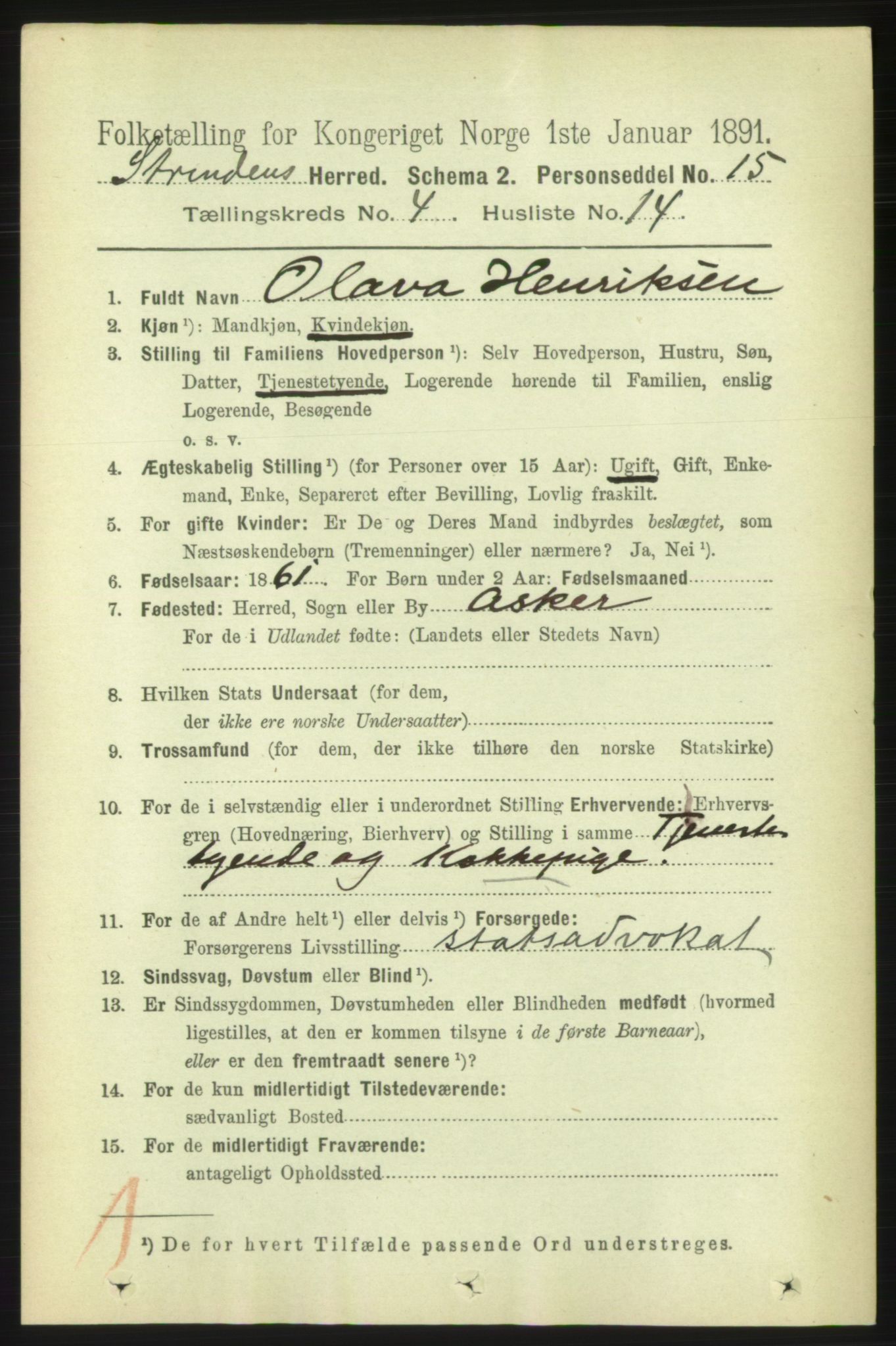 RA, 1891 census for 1660 Strinda, 1891, p. 3998