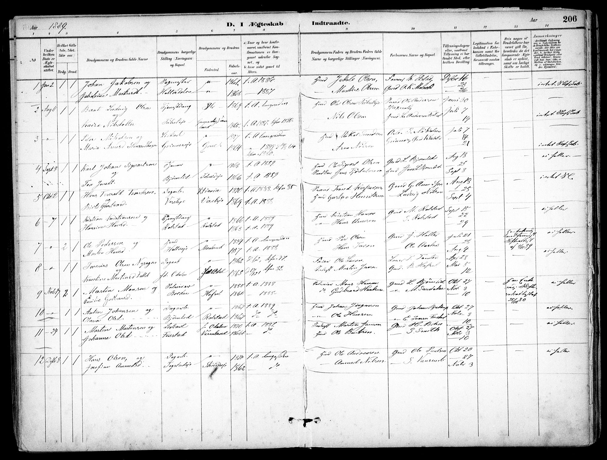 Nes prestekontor Kirkebøker, SAO/A-10410/F/Fb/L0002: Parish register (official) no. II 2, 1883-1918, p. 206