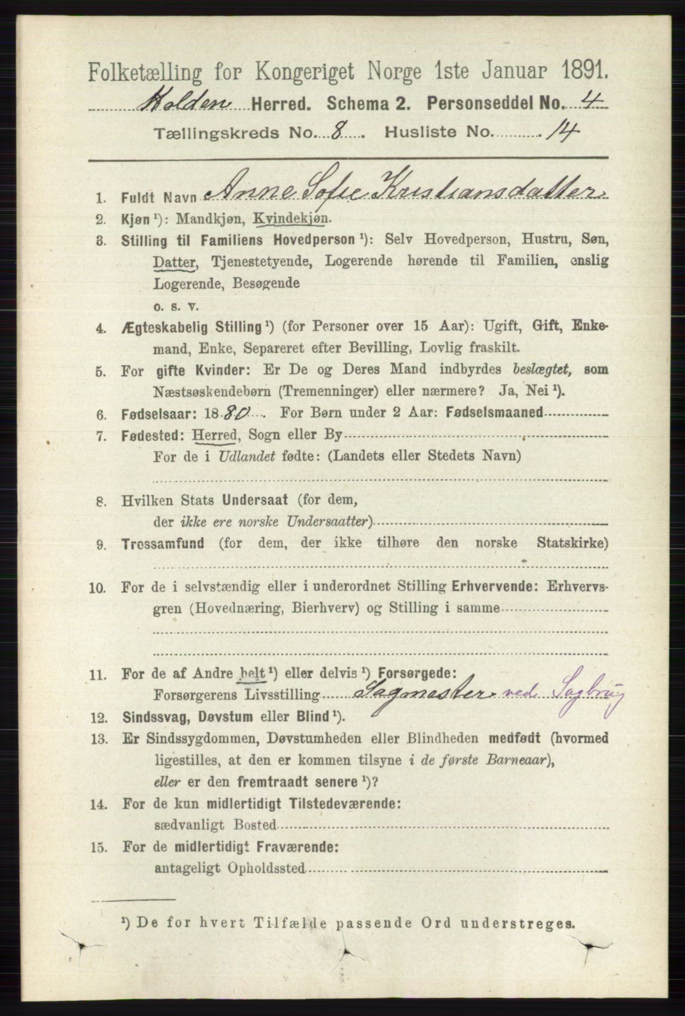 RA, 1891 census for 0819 Holla, 1891, p. 3764