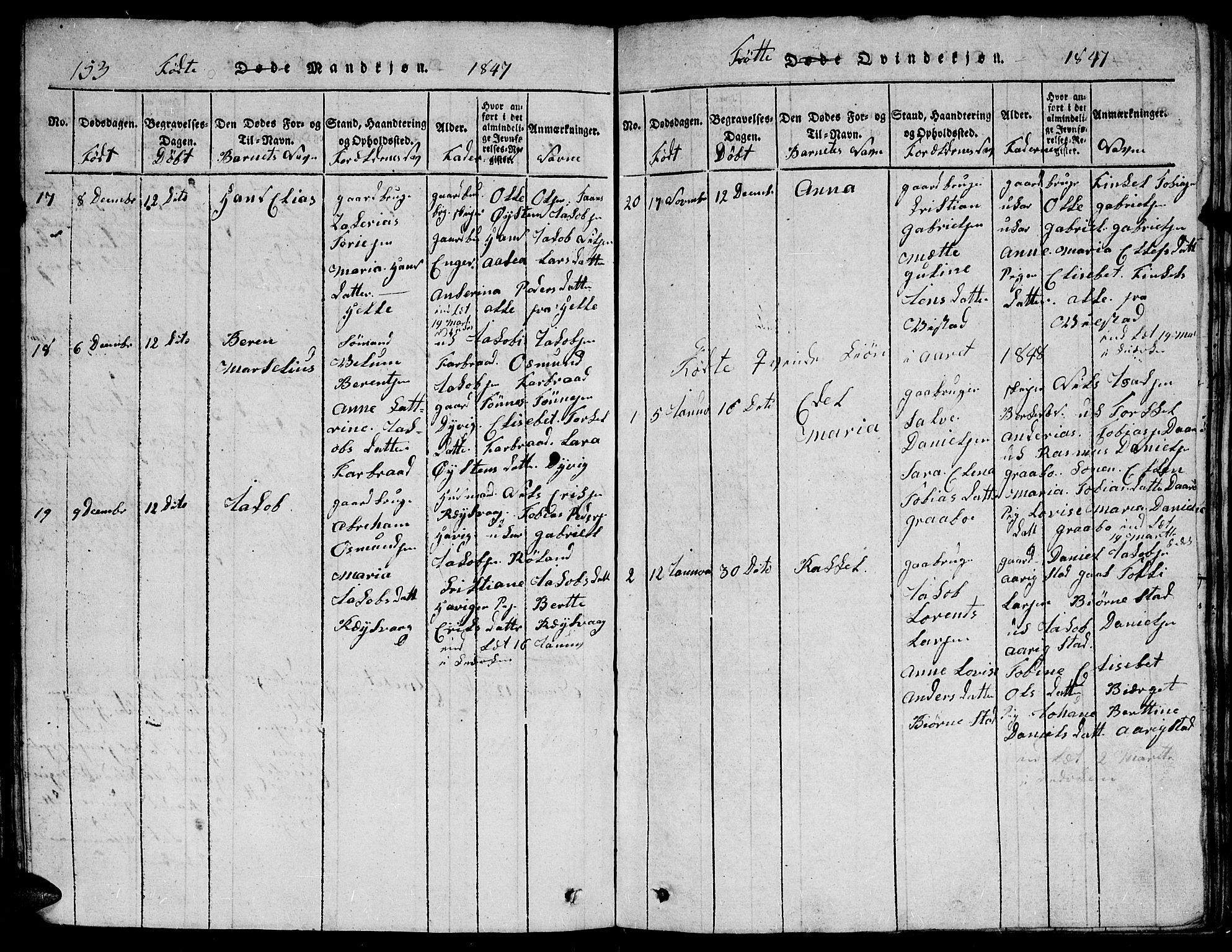 Herad sokneprestkontor, AV/SAK-1111-0018/F/Fb/Fbb/L0001: Parish register (copy) no. B 1, 1815-1852, p. 153