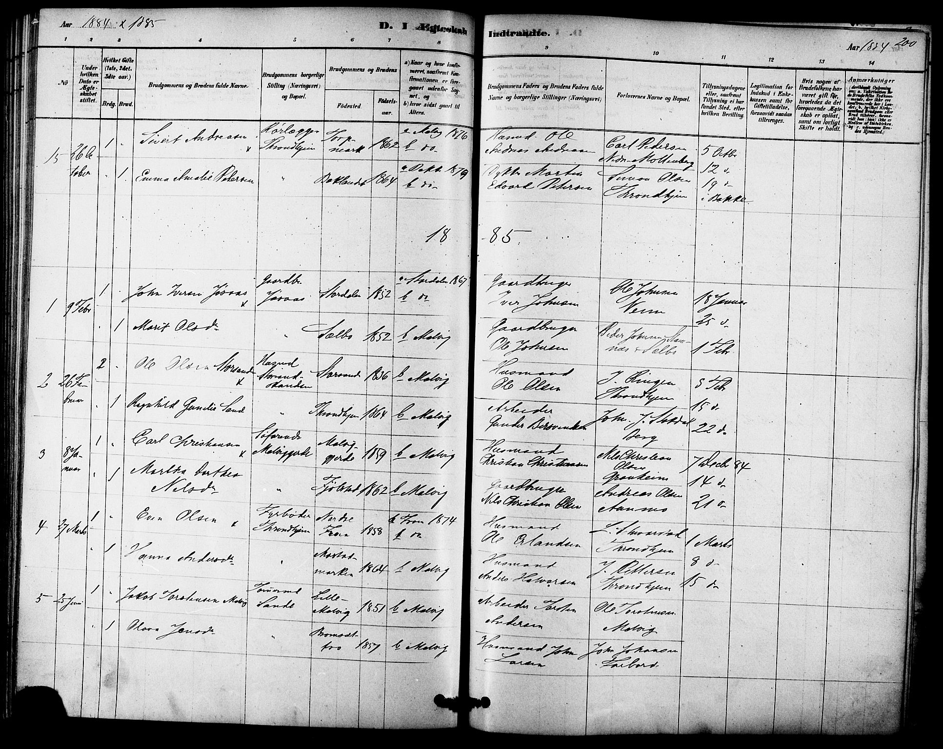 Ministerialprotokoller, klokkerbøker og fødselsregistre - Sør-Trøndelag, AV/SAT-A-1456/616/L0410: Parish register (official) no. 616A07, 1878-1893, p. 200