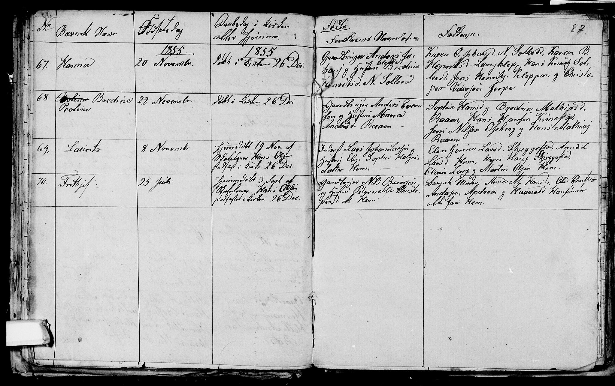 Våle kirkebøker, AV/SAKO-A-334/G/Ga/L0002: Parish register (copy) no. I 2, 1851-1863, p. 86-87