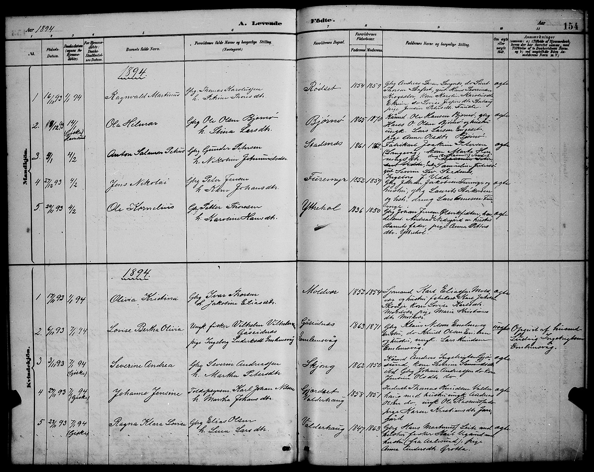 Ministerialprotokoller, klokkerbøker og fødselsregistre - Møre og Romsdal, AV/SAT-A-1454/528/L0431: Parish register (copy) no. 528C12, 1885-1898, p. 154