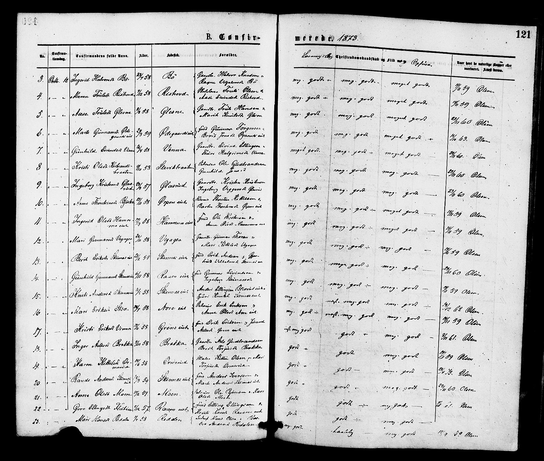 Krødsherad kirkebøker, AV/SAKO-A-19/F/Fa/L0004: Parish register (official) no. 4, 1873-1878, p. 121