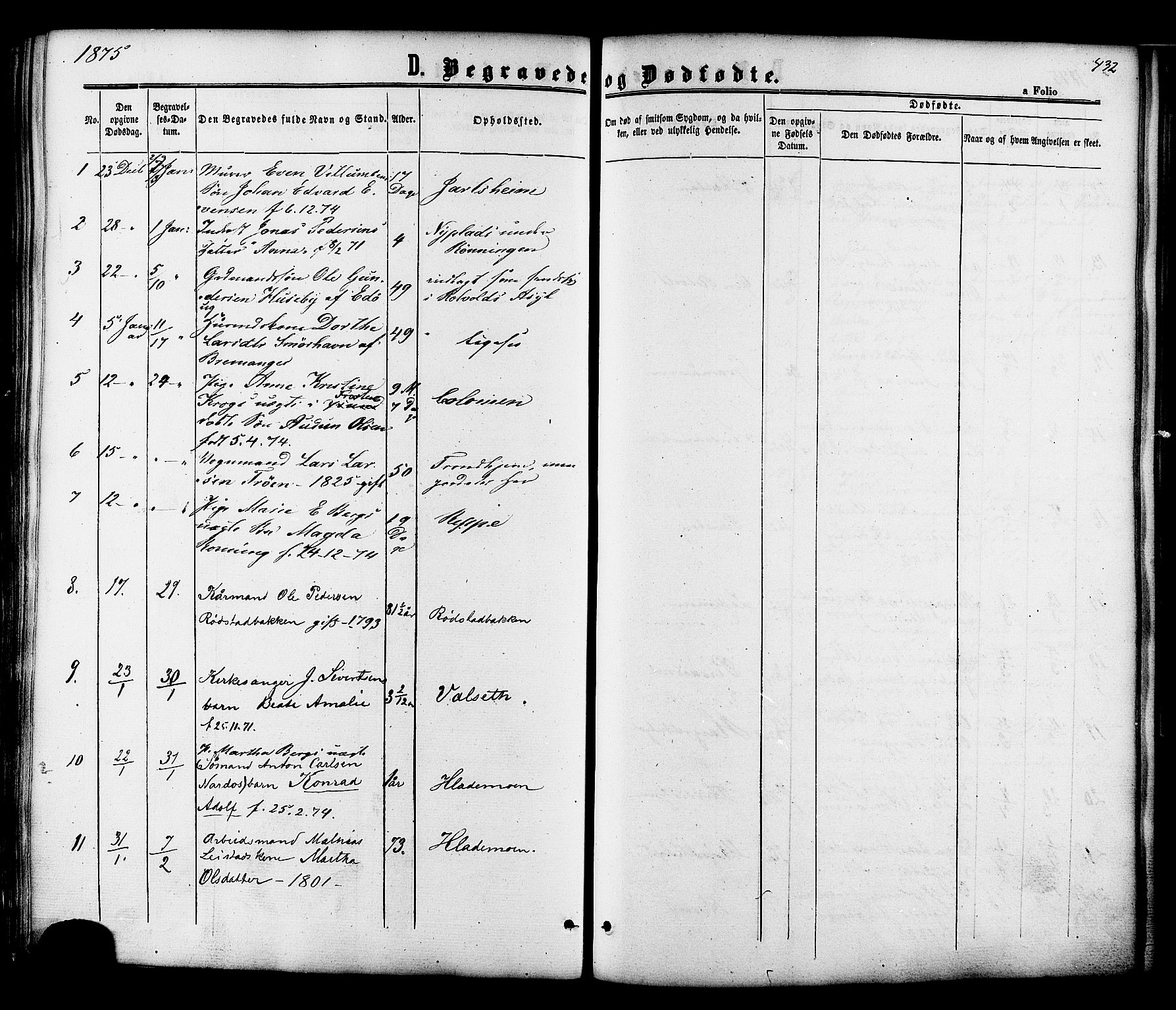 Ministerialprotokoller, klokkerbøker og fødselsregistre - Sør-Trøndelag, SAT/A-1456/606/L0293: Parish register (official) no. 606A08, 1866-1877, p. 432