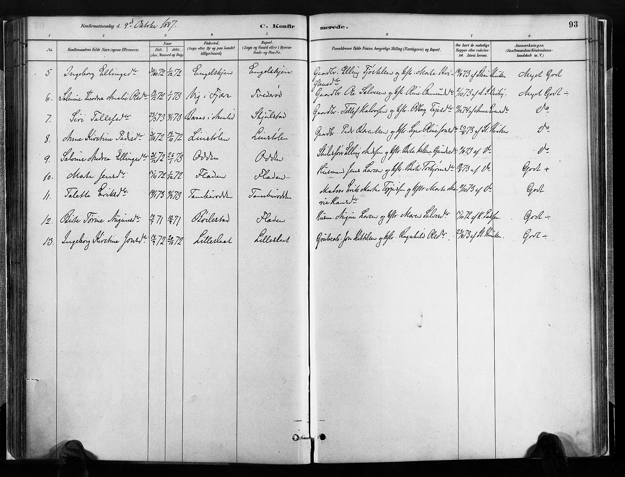 Austre Moland sokneprestkontor, SAK/1111-0001/F/Fa/Faa/L0010: Parish register (official) no. A 10, 1880-1904, p. 93