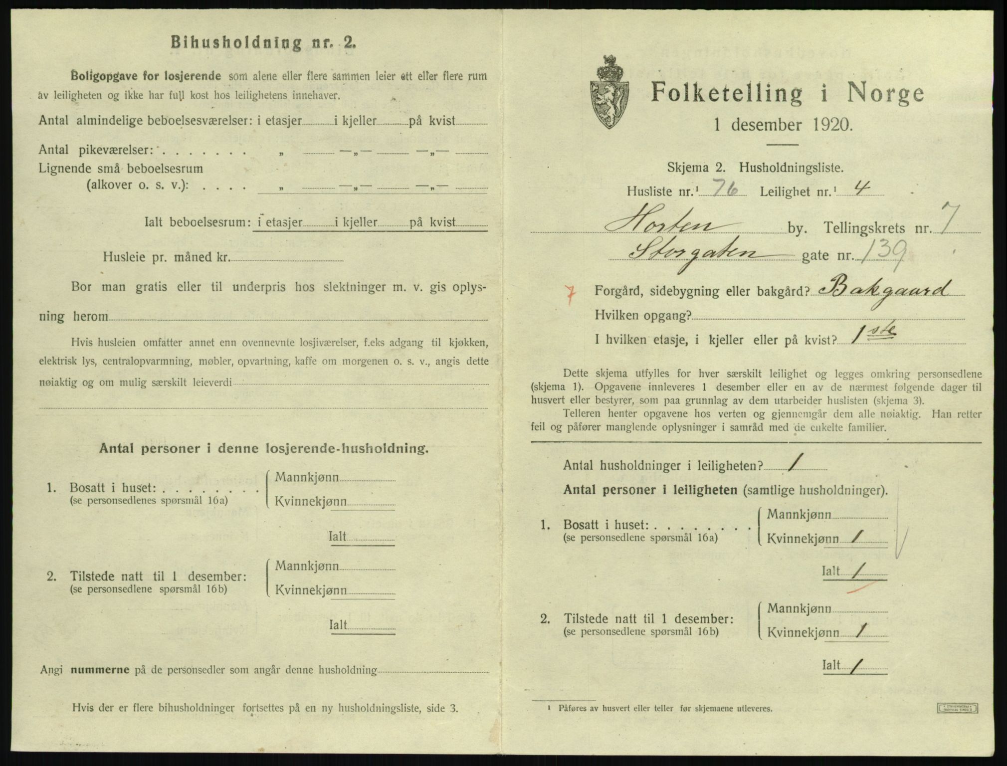 SAKO, 1920 census for Horten, 1920, p. 7505